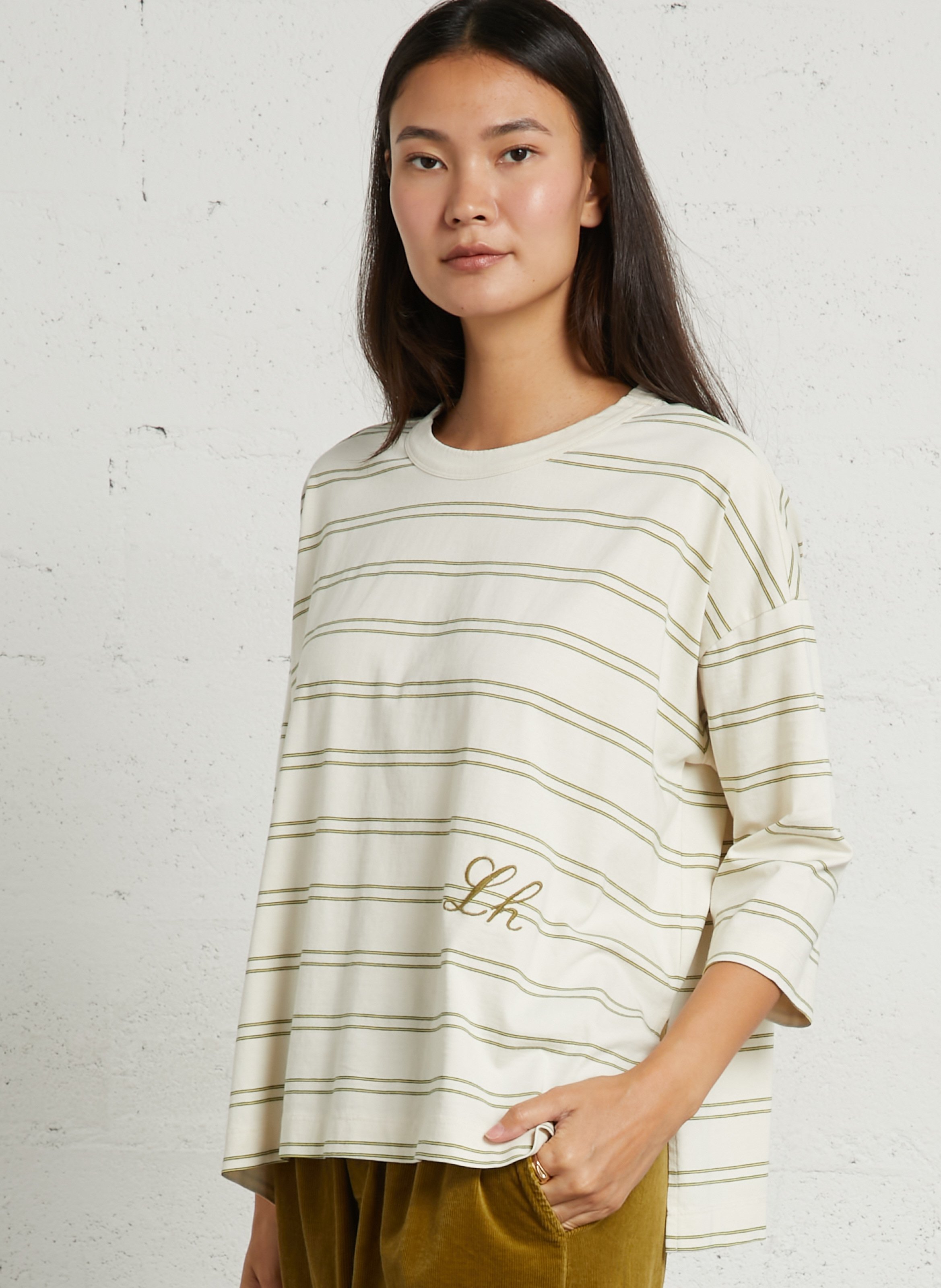 Loose-fitting striped T-shirt with 3/4 sleeves LEON & HARPER