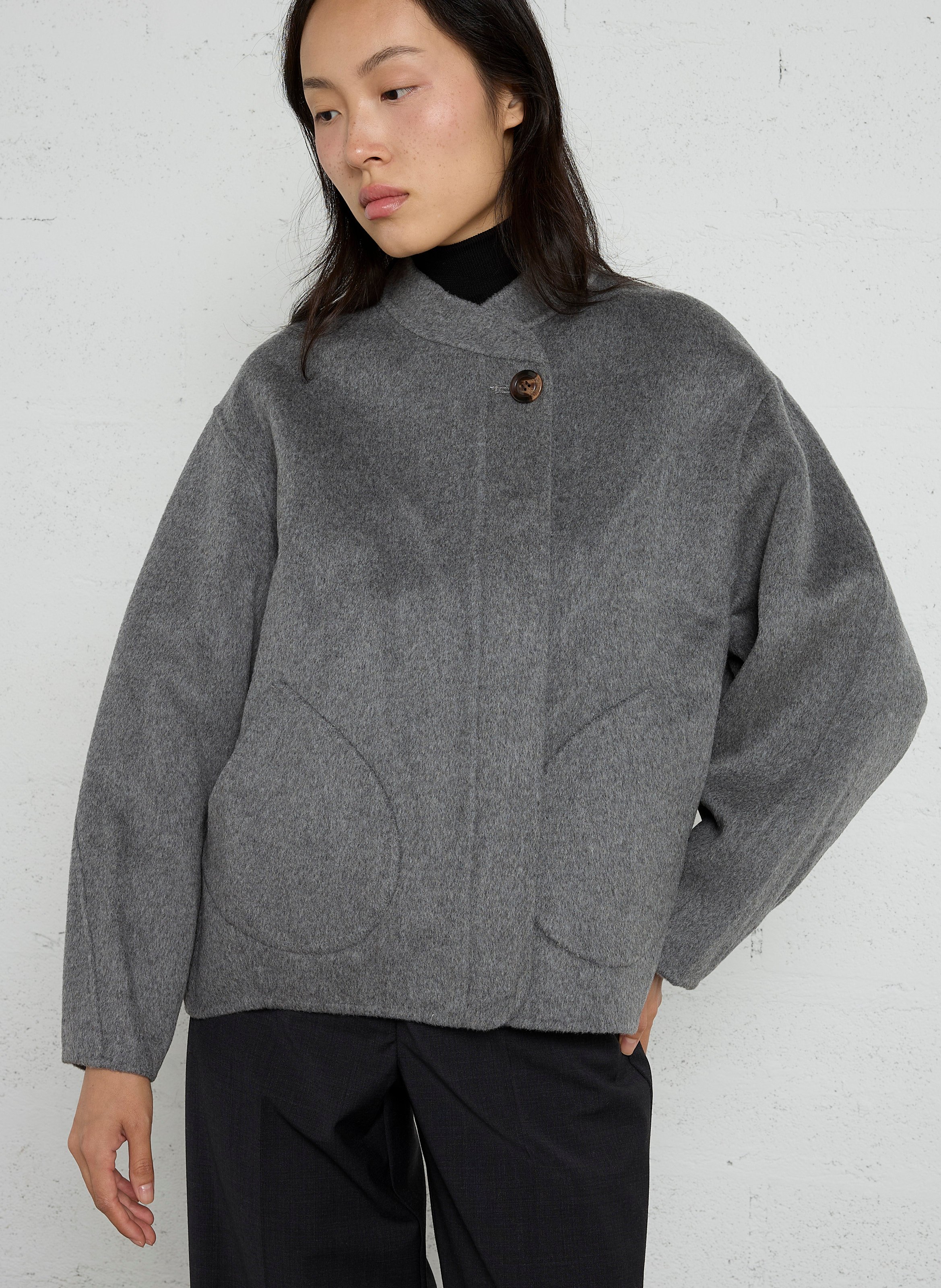 Round-neck embroidered wool coat SOEUR