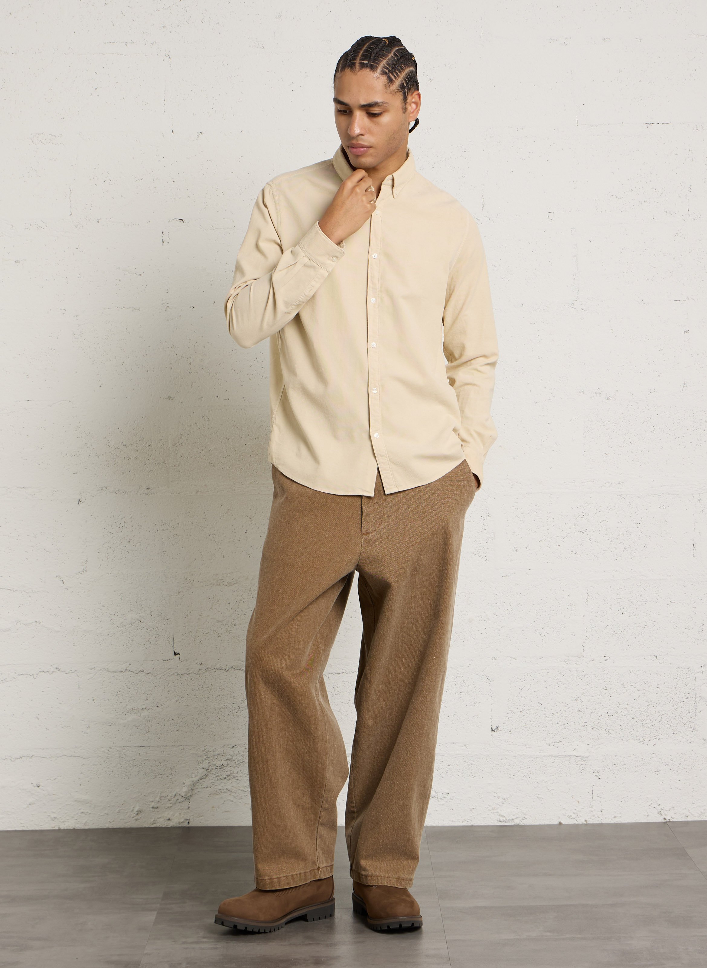 Chemise droite en coton côtelé IKKS Beige