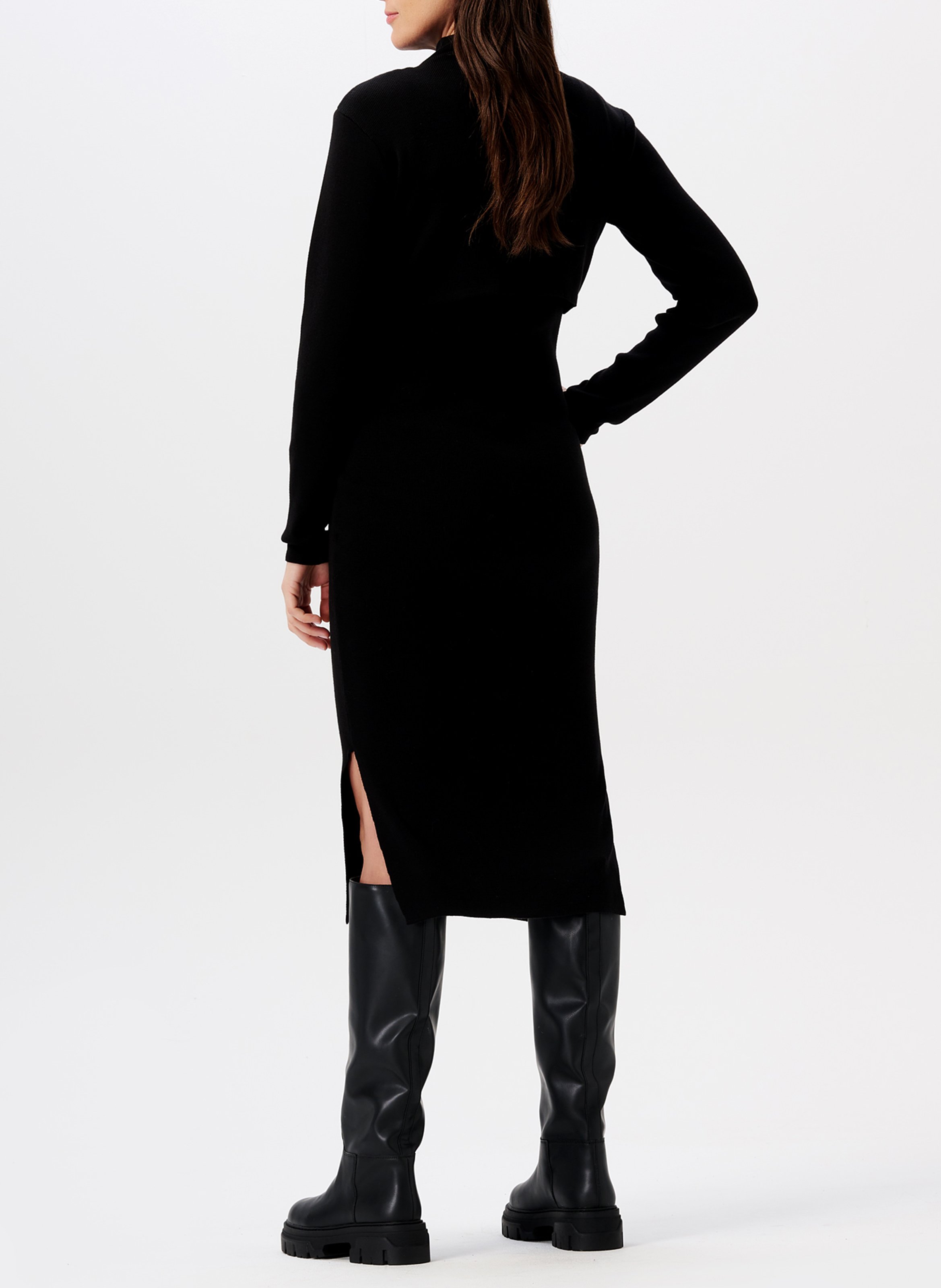 Halflange borstvoedingsjurk met opstaande kraag NOPPIES Zwart