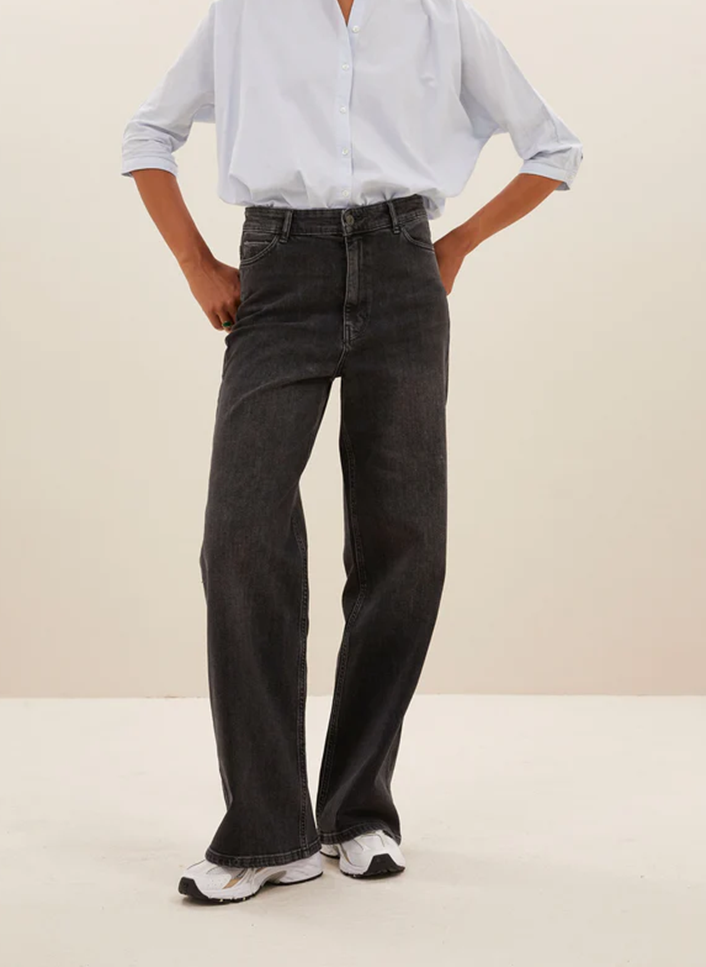 Wijde jeans van biokatoen met hoge taille BY BAR Grijs