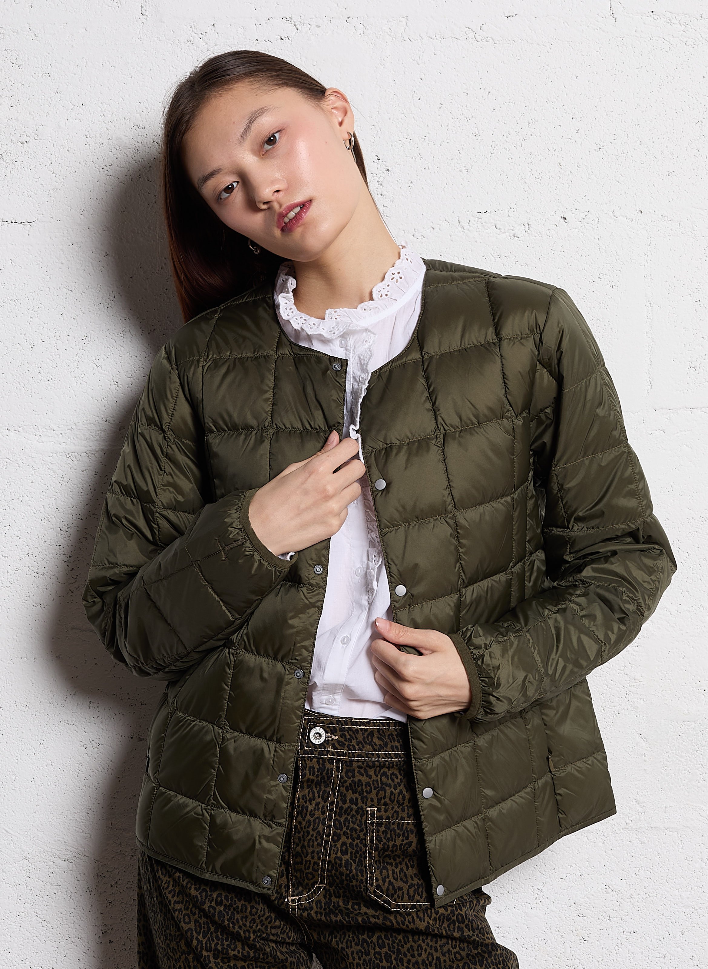 Veste col rond matelassée TAION Kaki