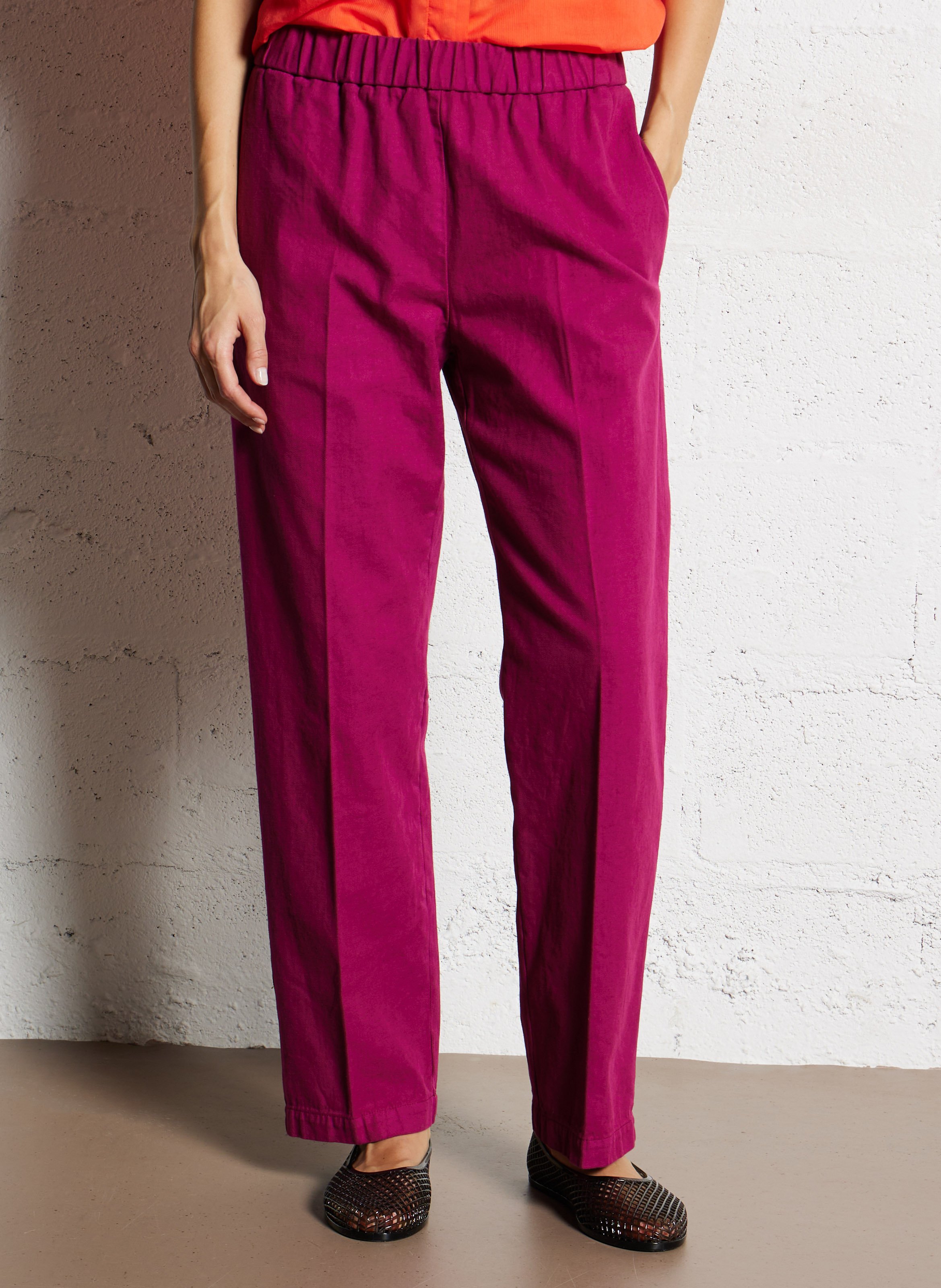 Pantalon droit en coton POMANDERE Rose