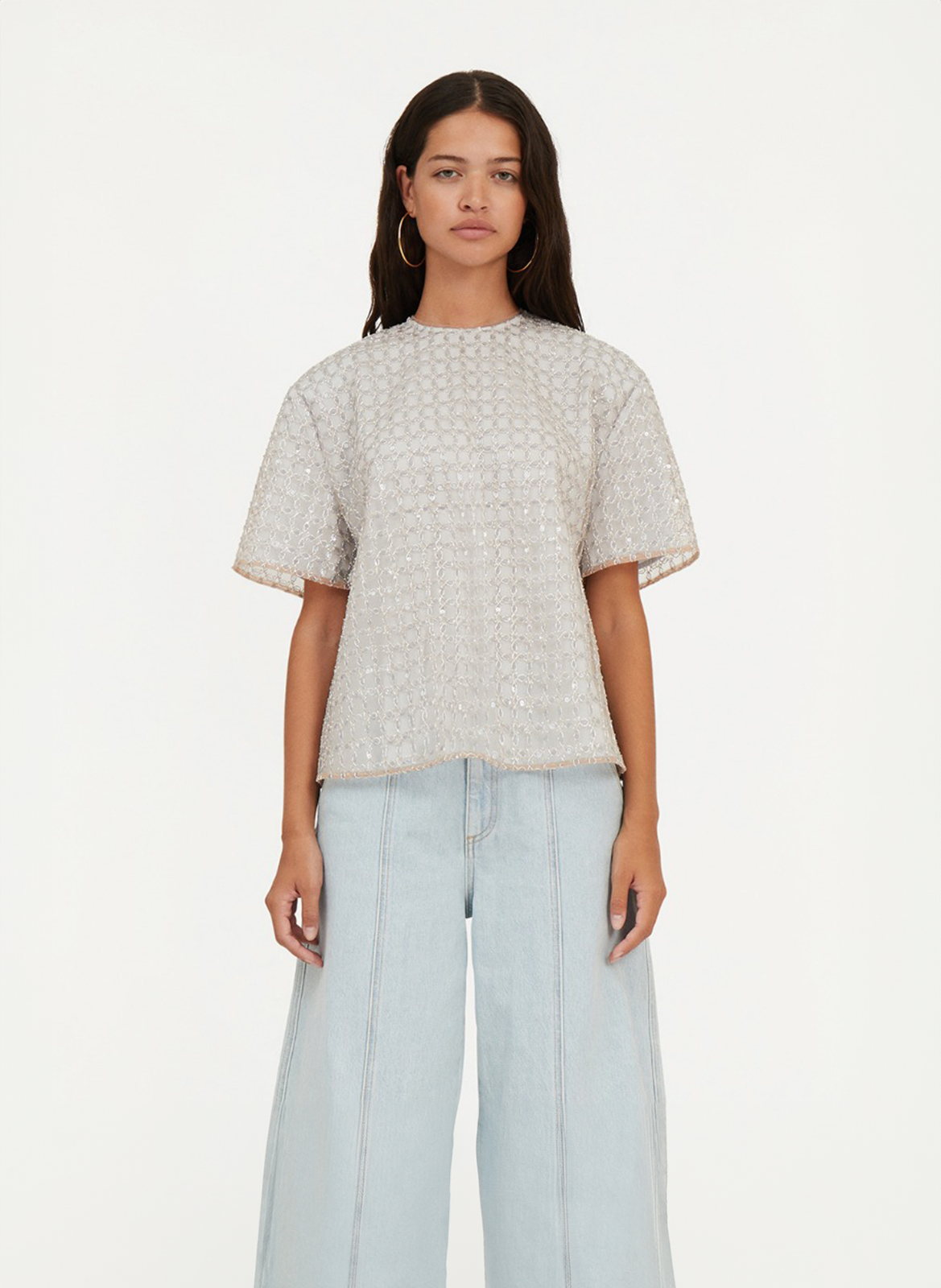 Besticktes Oversize-Top Schwarz