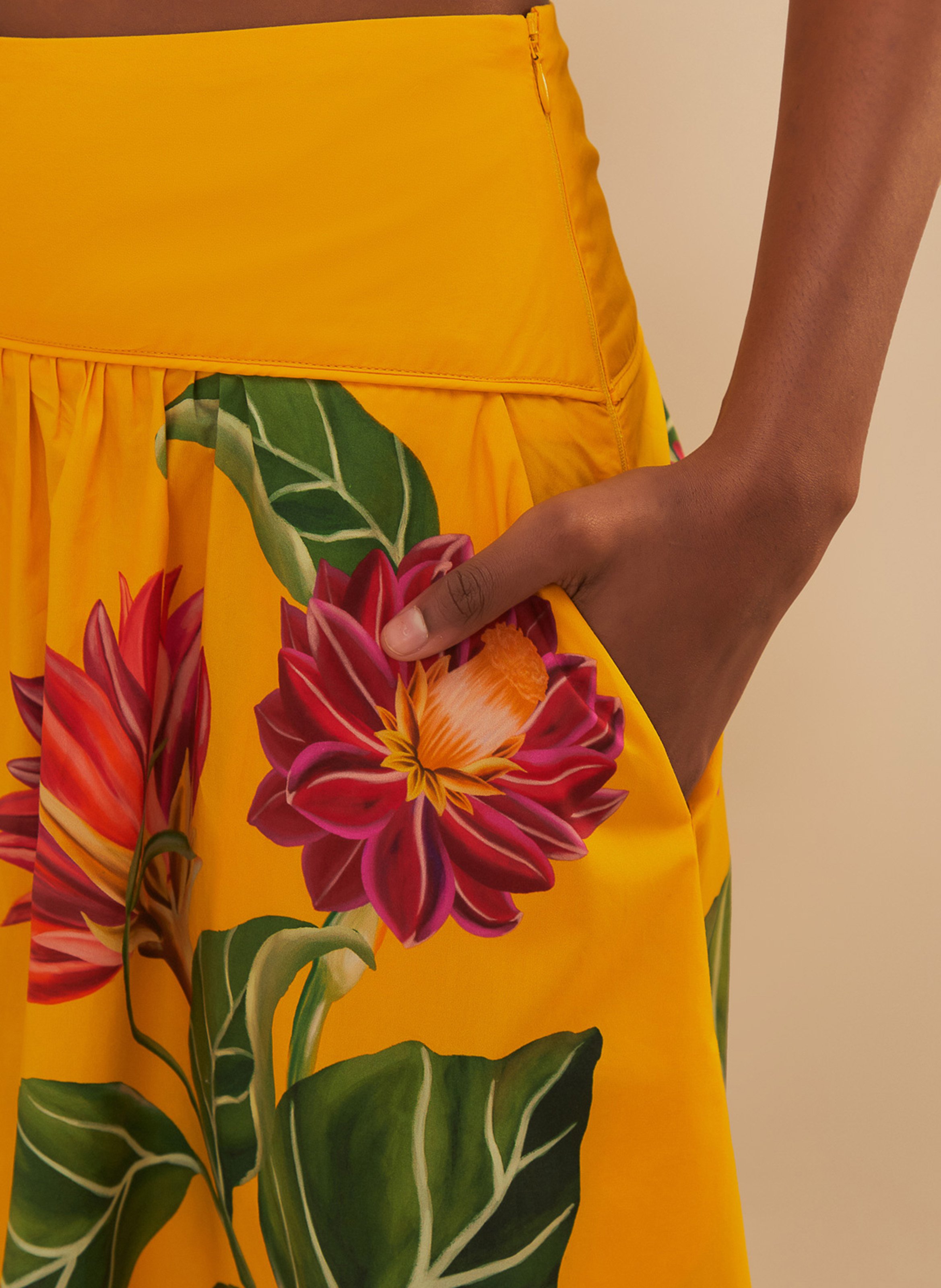 Bedruckter Midirock aus Baumwolle FARM RIO Gelb