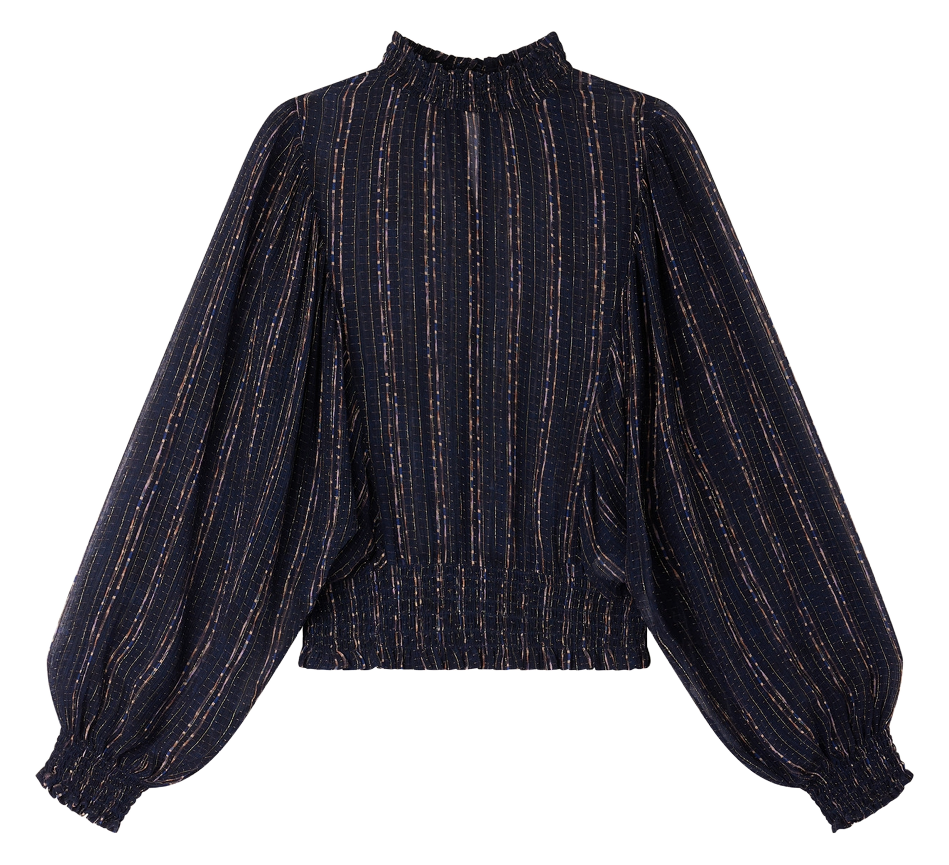 Blouse col montant droite imprimée SESSUN Bleu