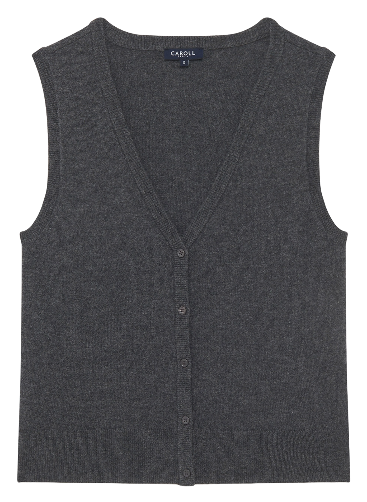 Gilet col V en laine mélangée CAROLL Grey