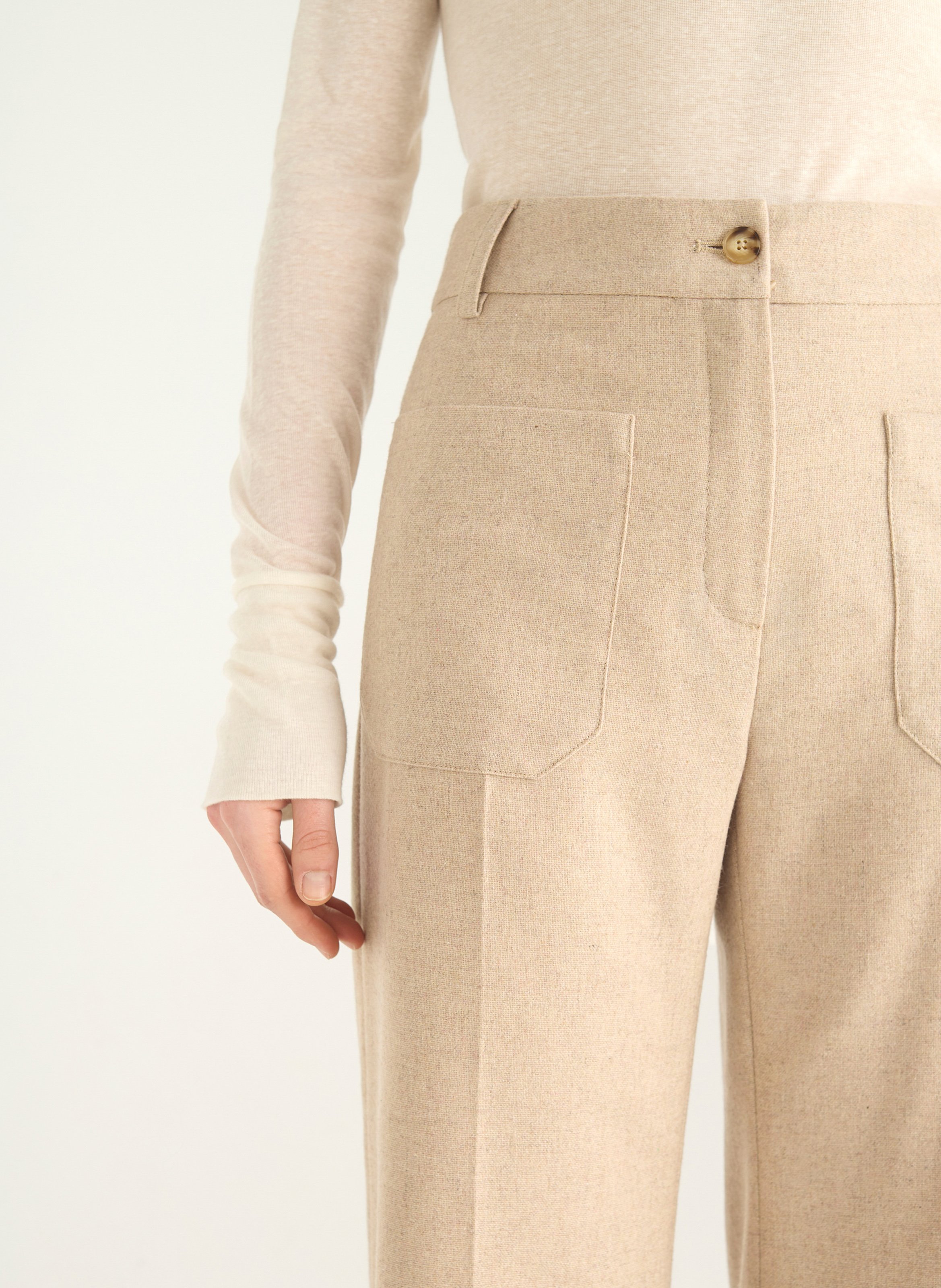 Weites hoch tailliertes meliertes Hosenbein ACOTE Beige