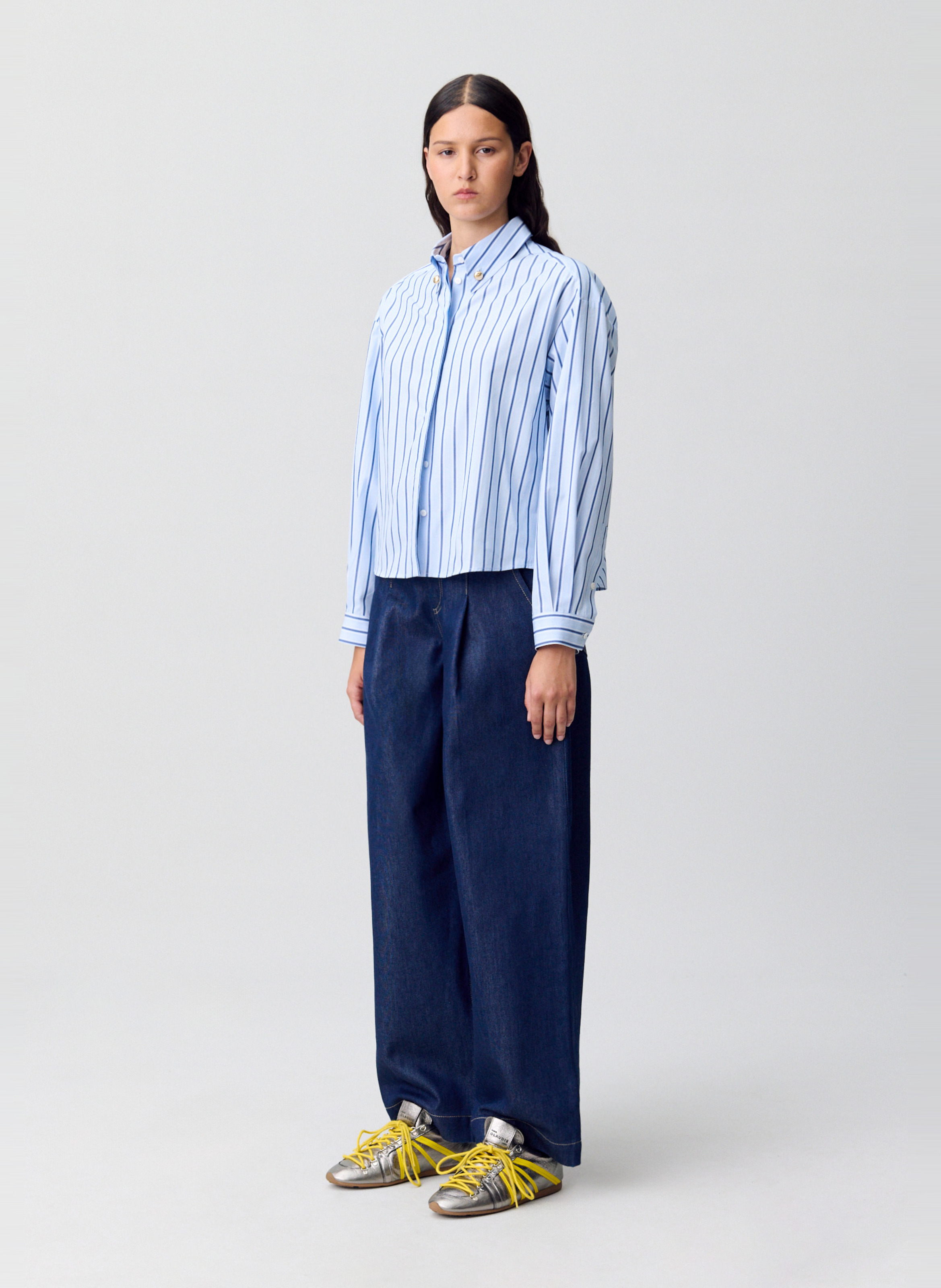 Straight-cut striped cotton shirt with classic collar CLAUDIE PIERLOT Multicolored