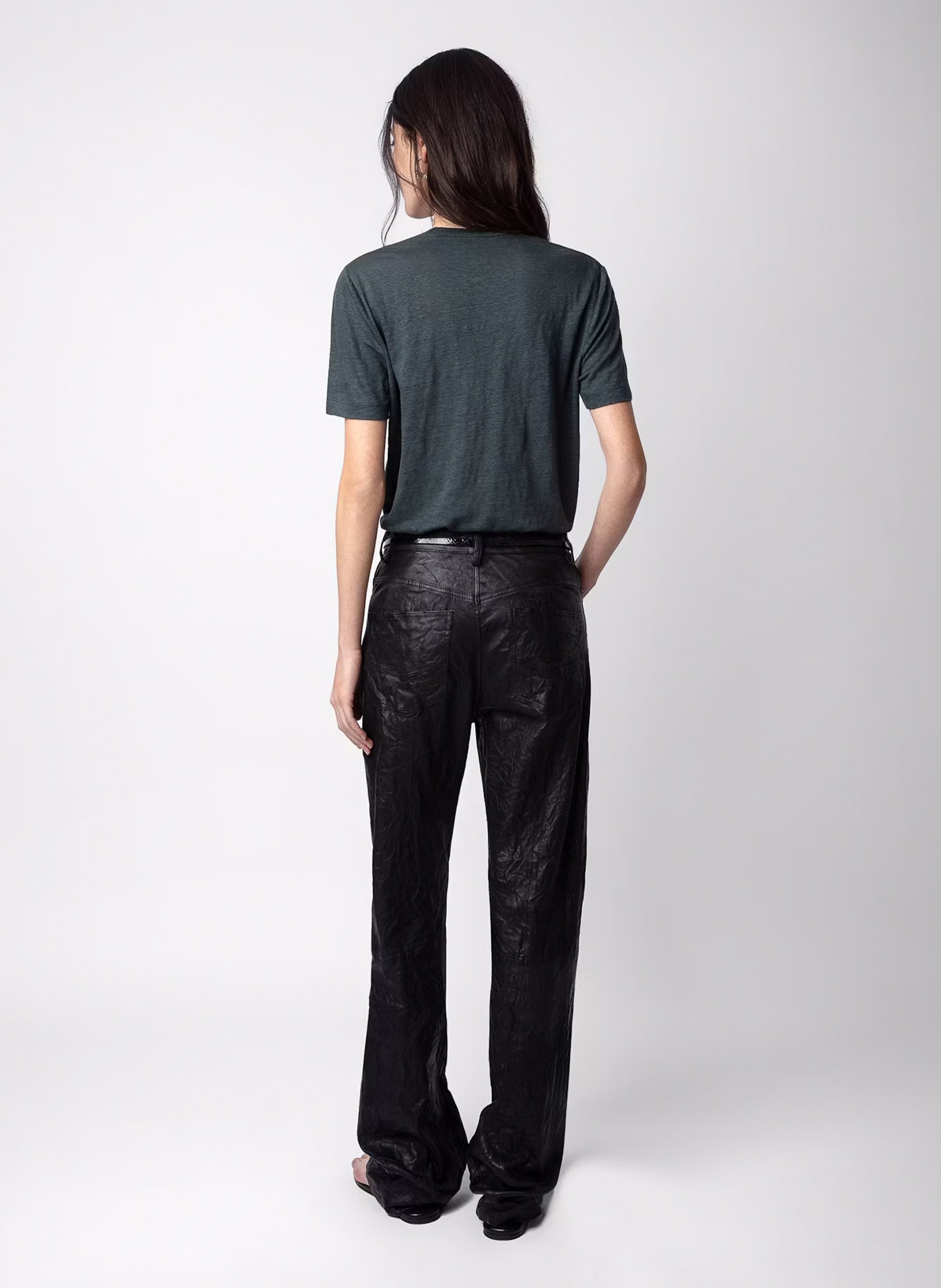 Tee-shirt droit col V en lin ZADIG&VOLTAIRE Vert