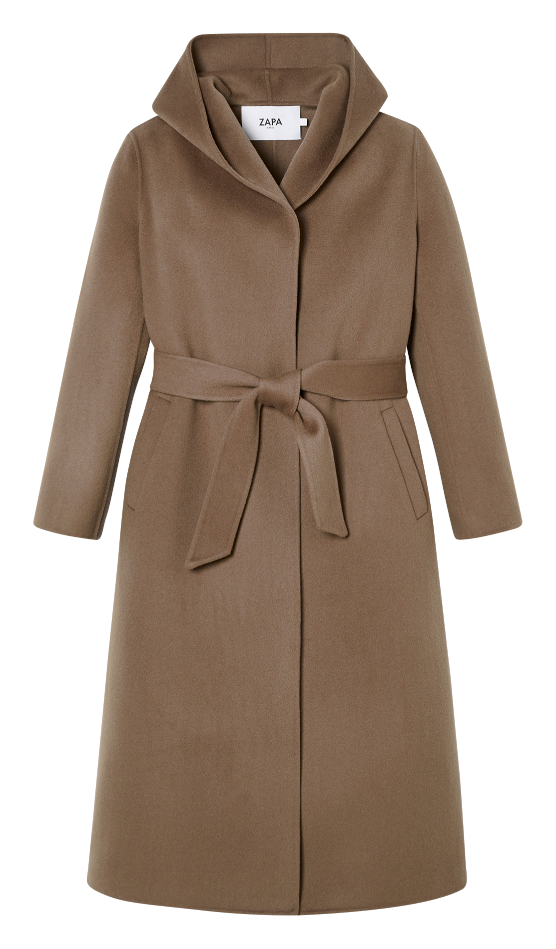 Long wool-blend coat with hood ZAPA Brown
