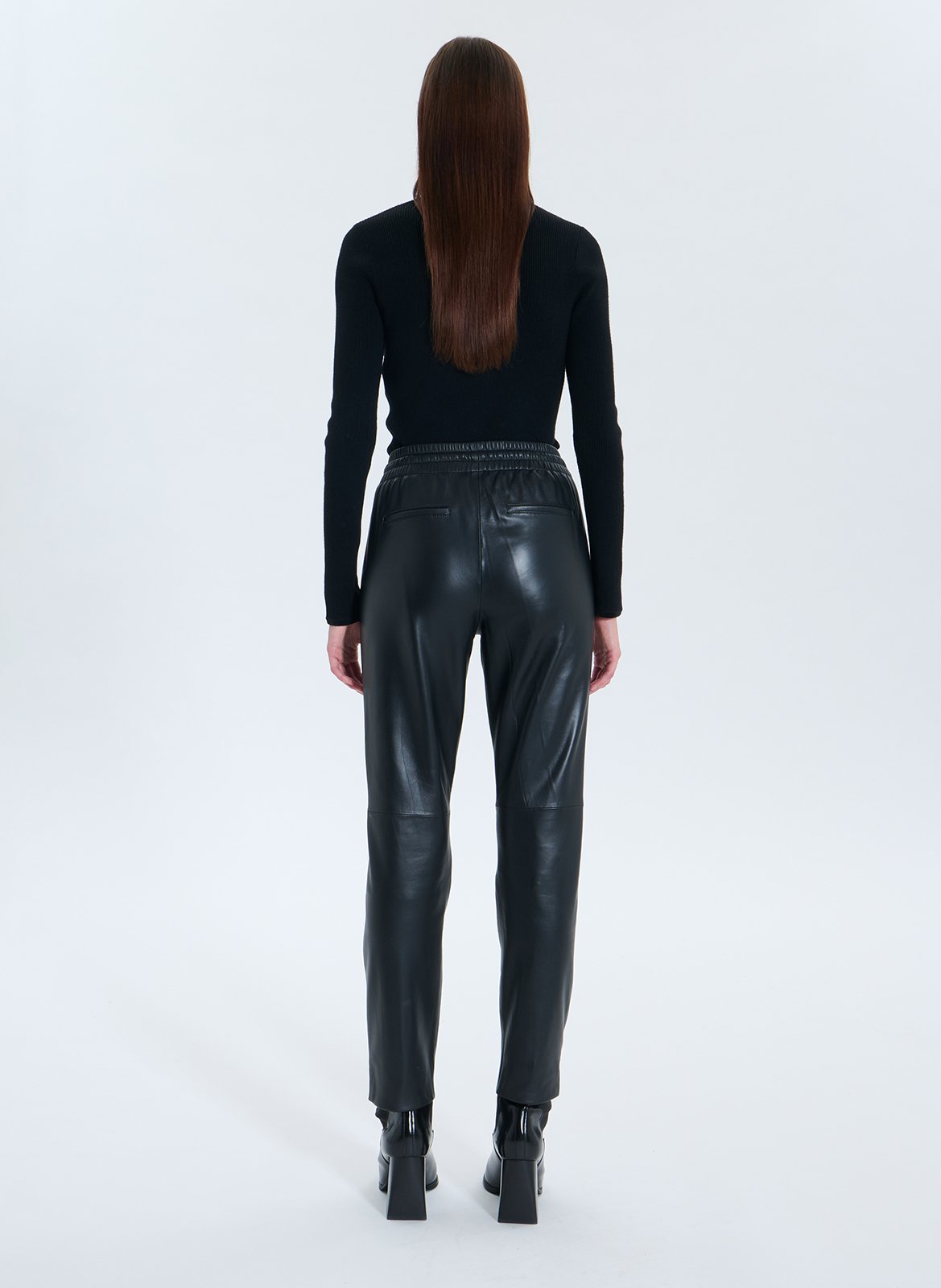 Straight high-waisted leather pants ZAPA Black
