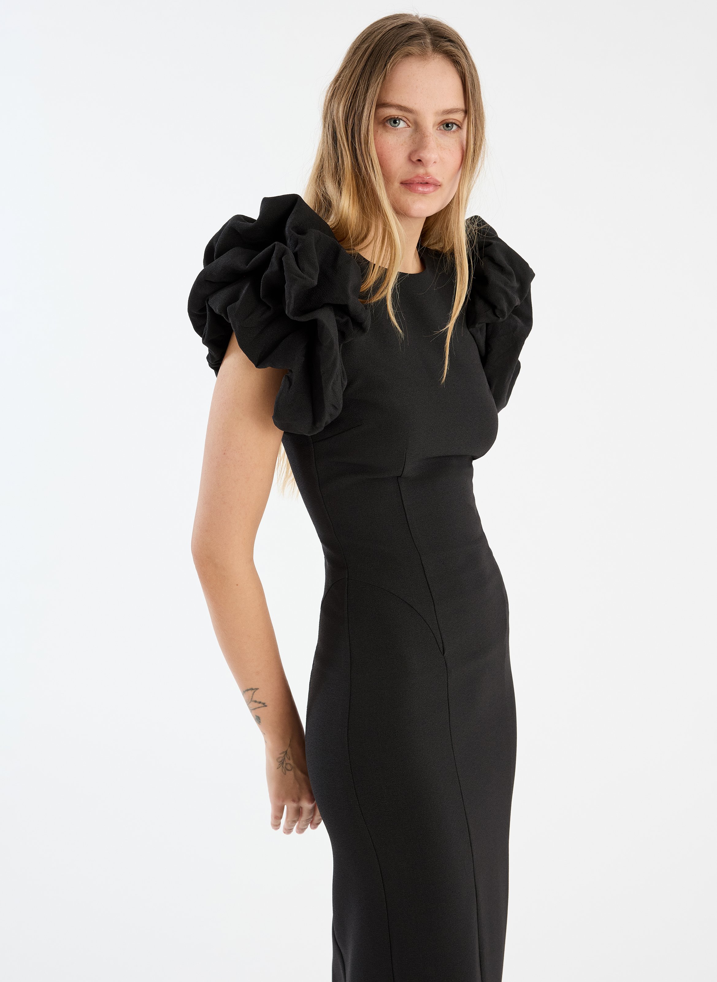 Long dress with high collar in blended recycled fibers ROTATE Black