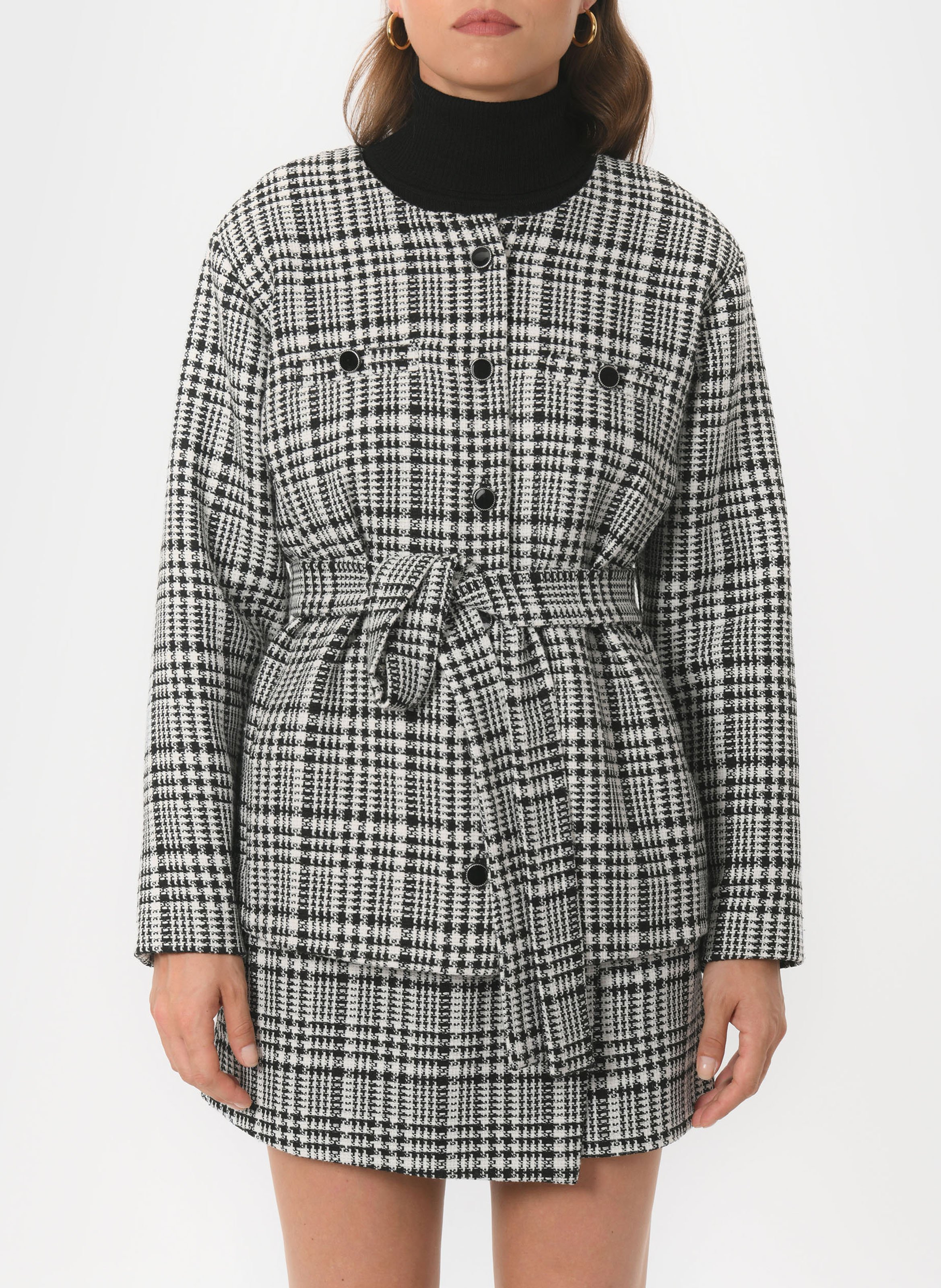 Manteau droit col rond imprimé KOOKAI Noir