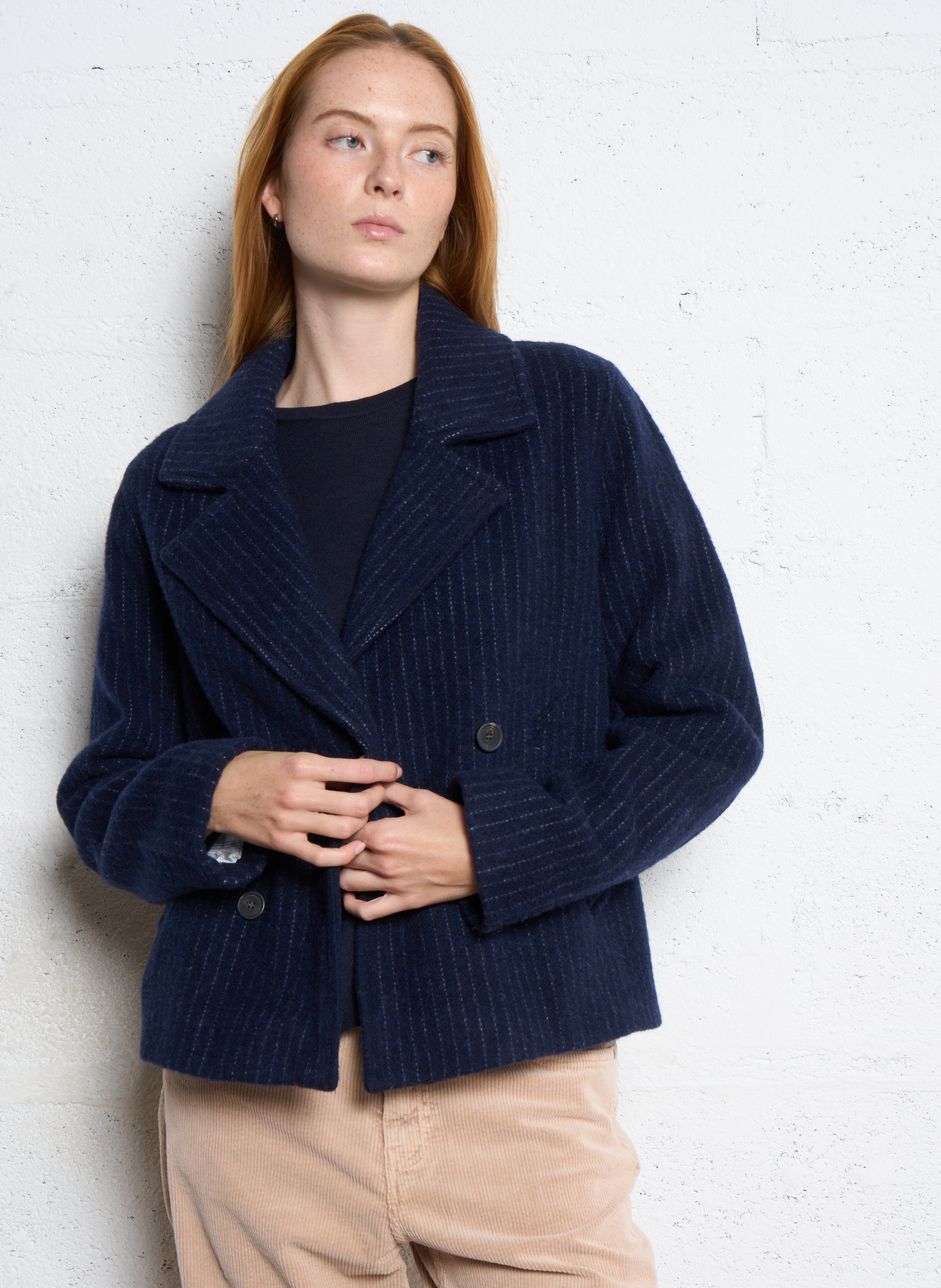 Manteau court rayé en laine mélangée HARTFORD Multicolore