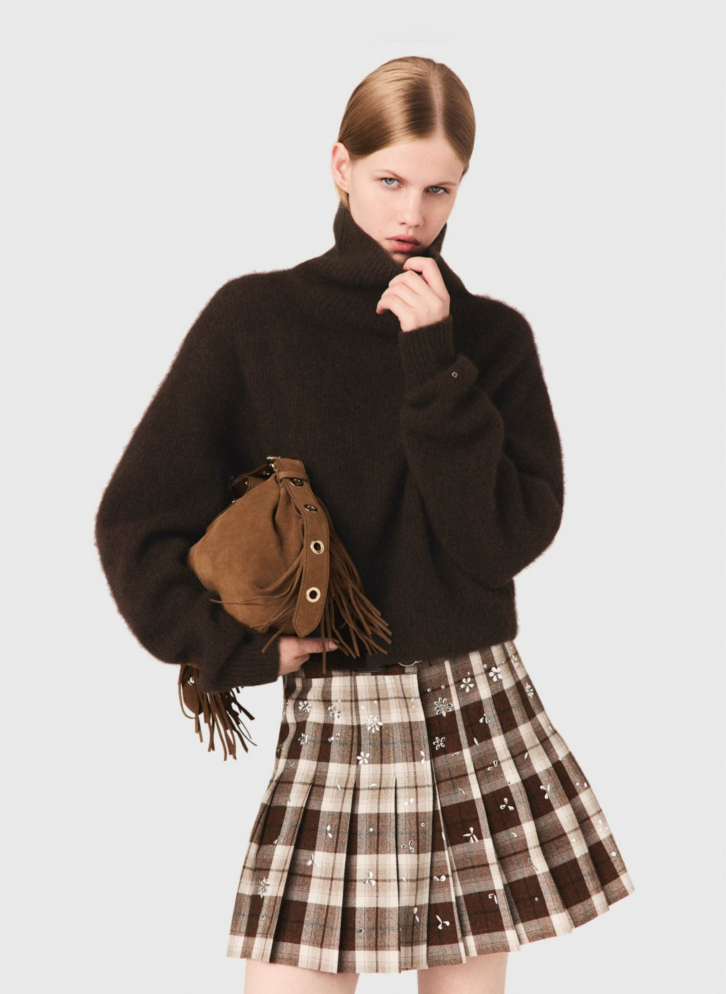 Pull col roulé en laine mélangé MAJE Marron