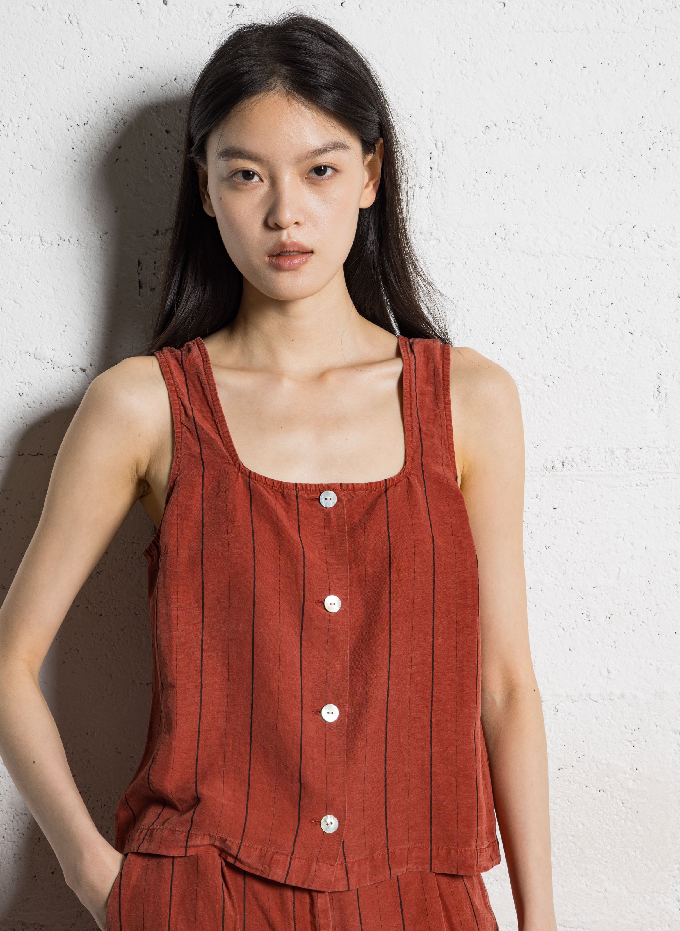 Top à bretelles rayé NICE THINGS Marron