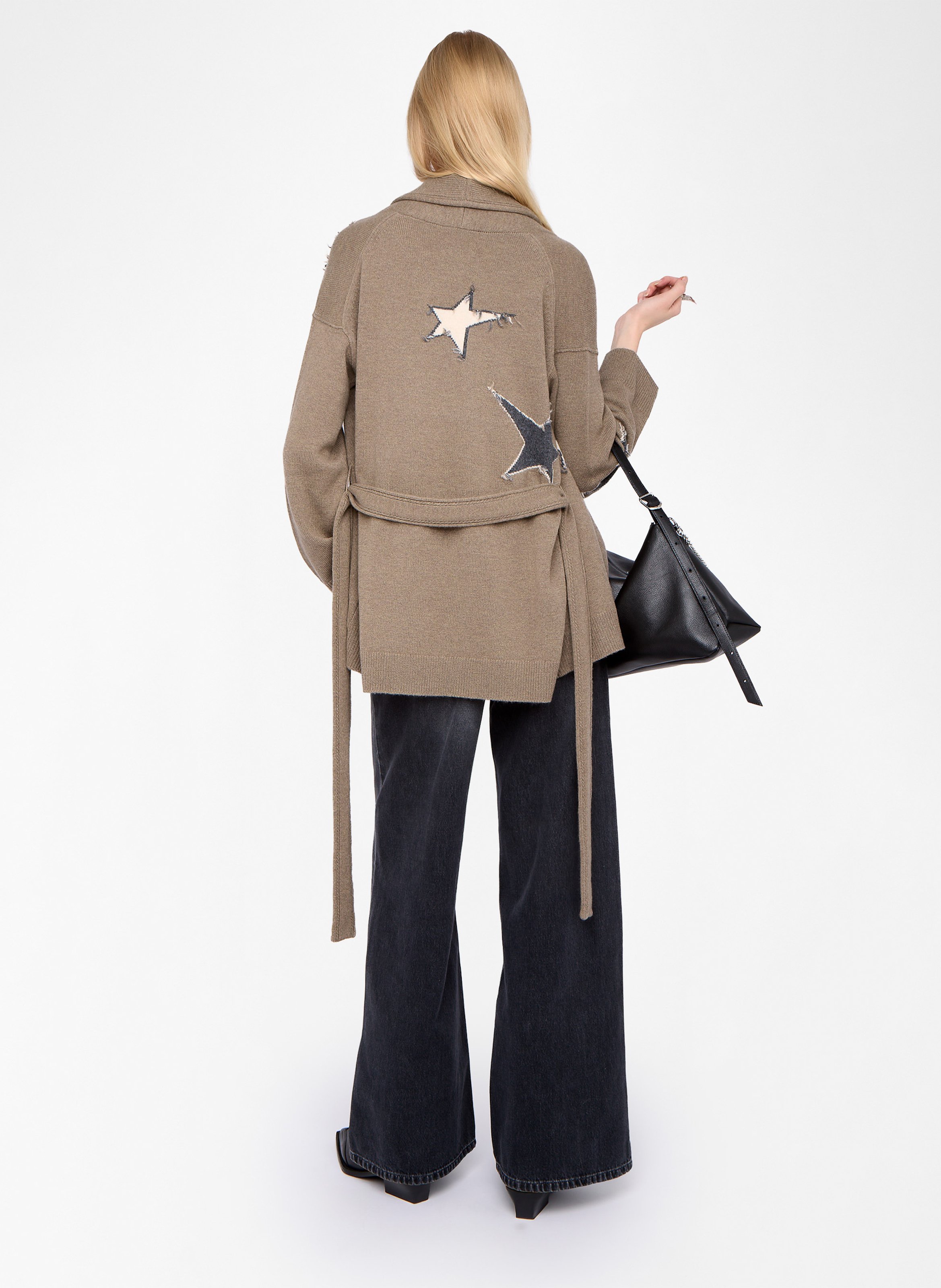 Gestreifte Strickjacke aus Wolle und Kaschmir mit V-Ausschnitt ZADIG&VOLTAIRE Beige