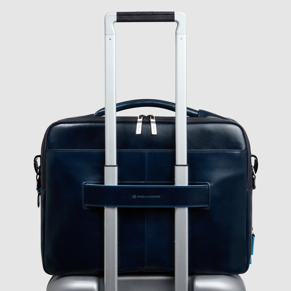 Customizable leather bag for laptop and iPad® Pro 12.9 with shockproof and RFID protection. PIQUADRO Blue