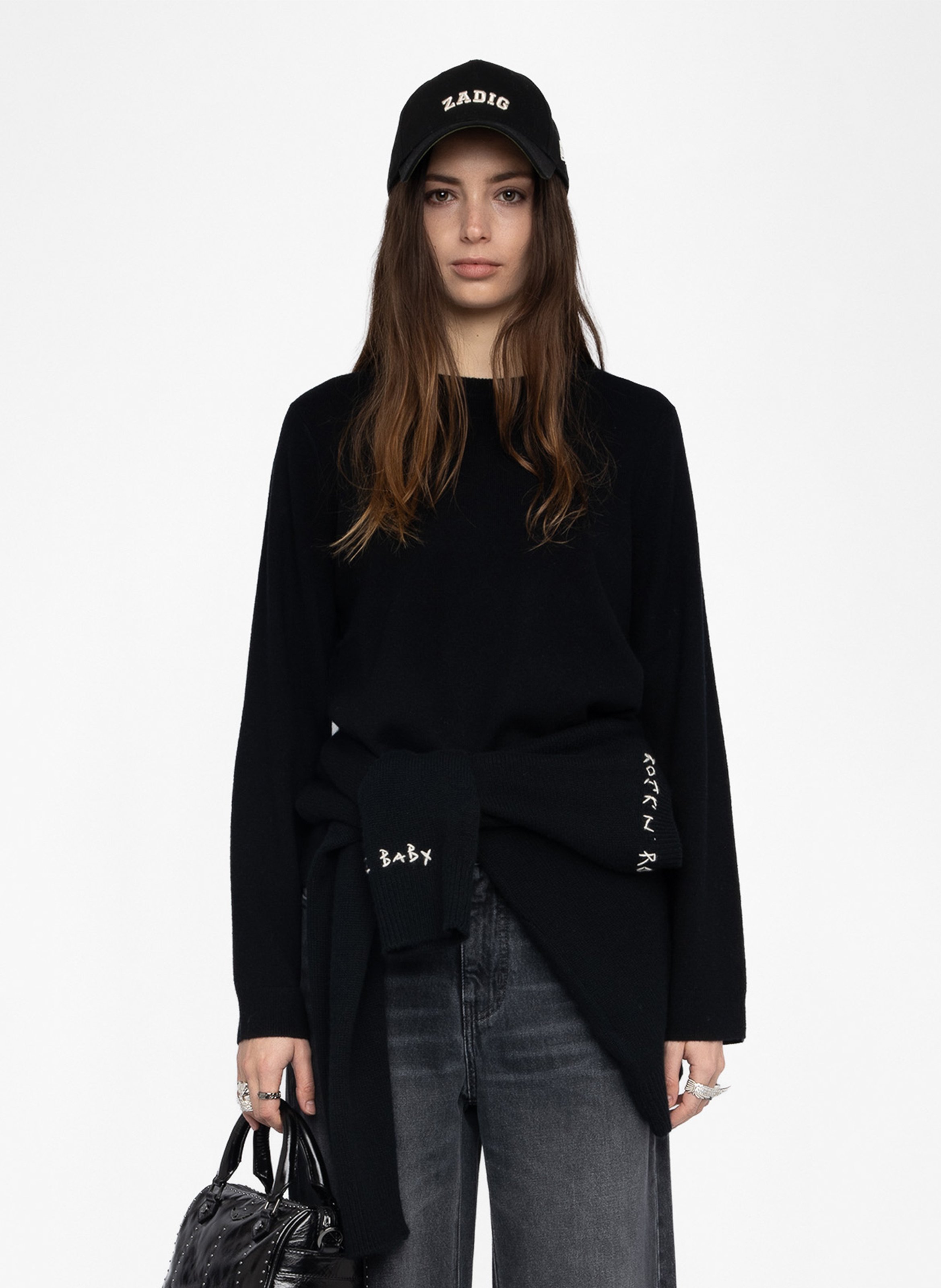 Pull col rond avec patchs en cuir ZADIG&VOLTAIRE Noir