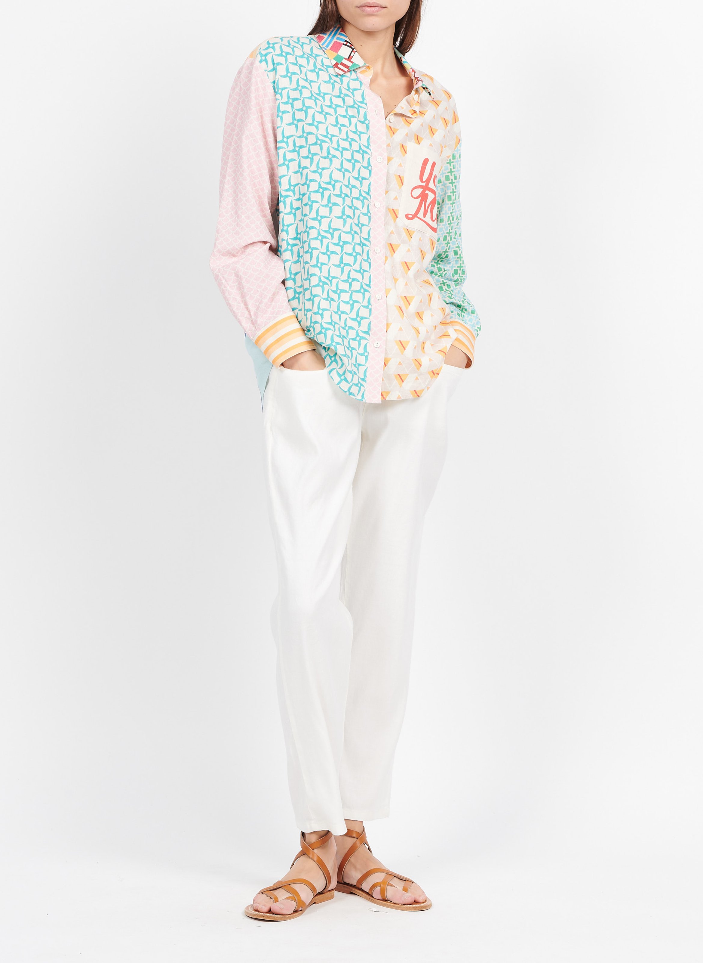 Chemise col classique à imprimés en lin mélangé SACK S Multicolore