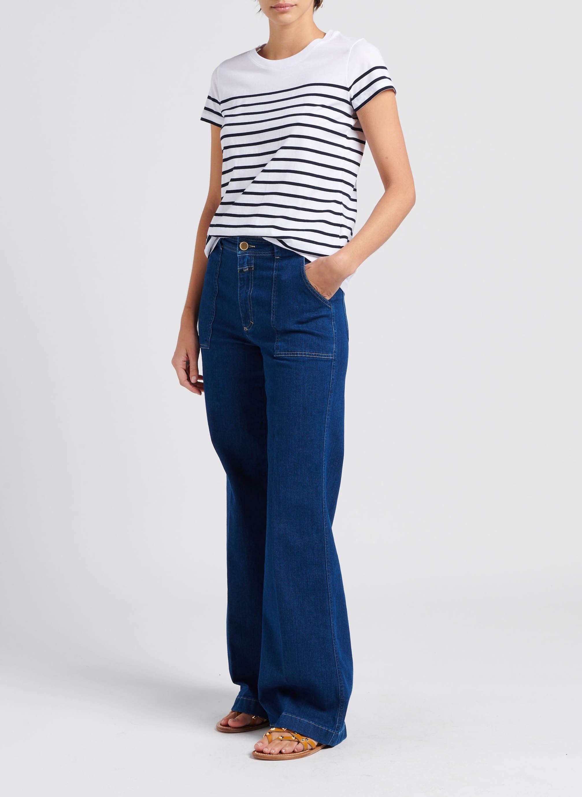 Tee-shirt col rond rayé en coton ARMOR LUX Blanc