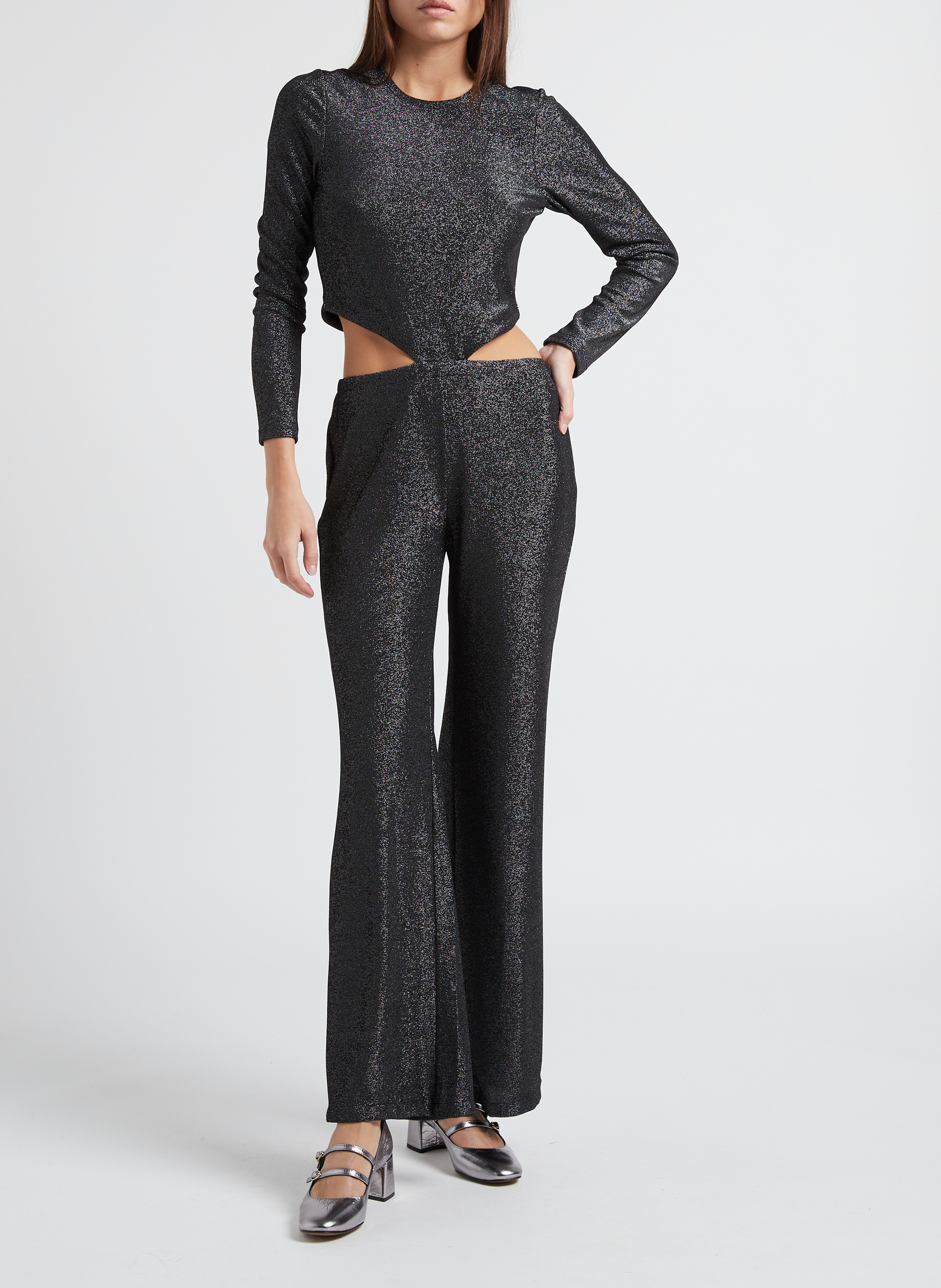 Round-neck jumpsuit with glitter KARMA KOMA Silver