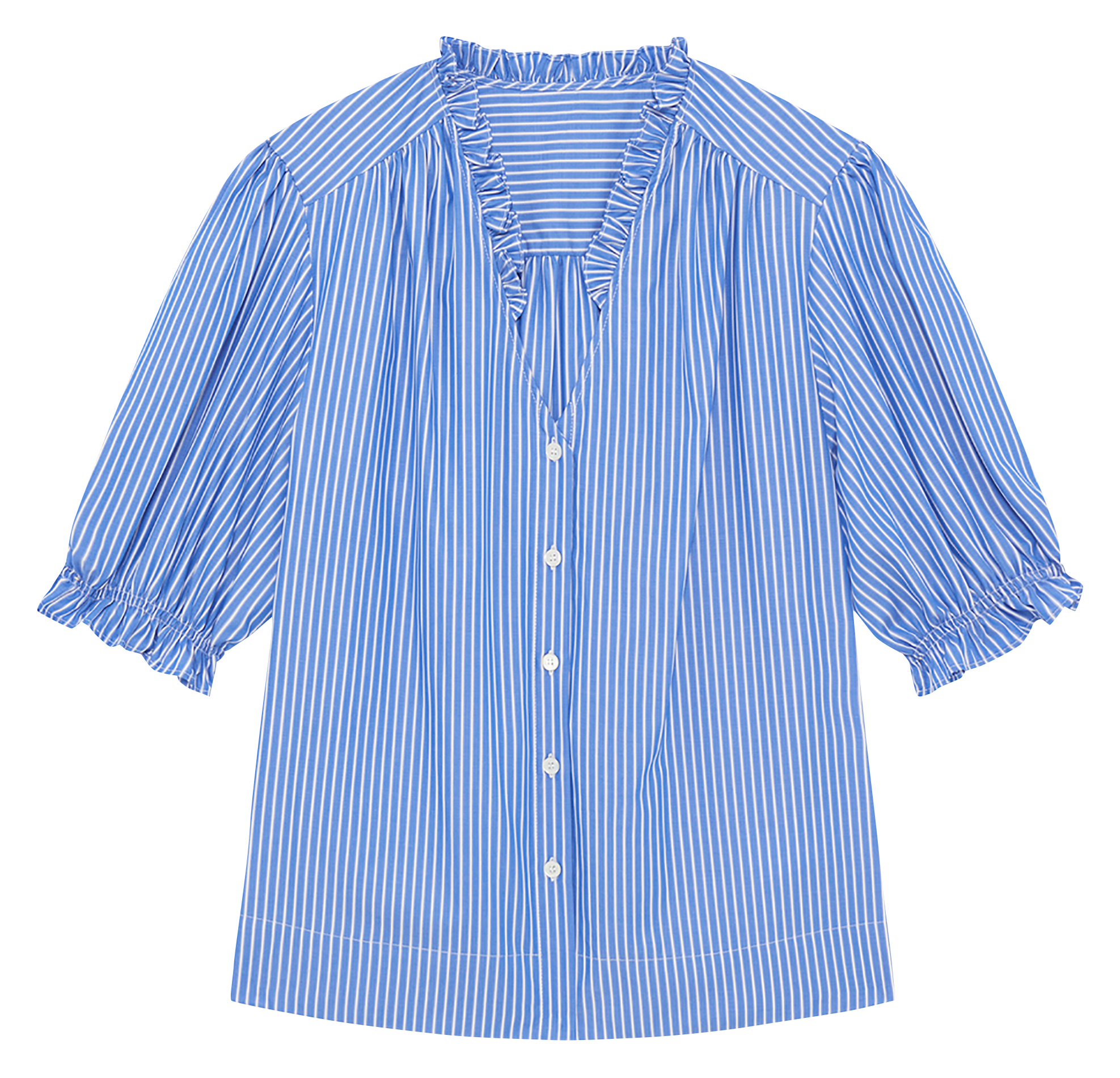 Blouse met V-hals in gestreept katoen PABLO Blauw