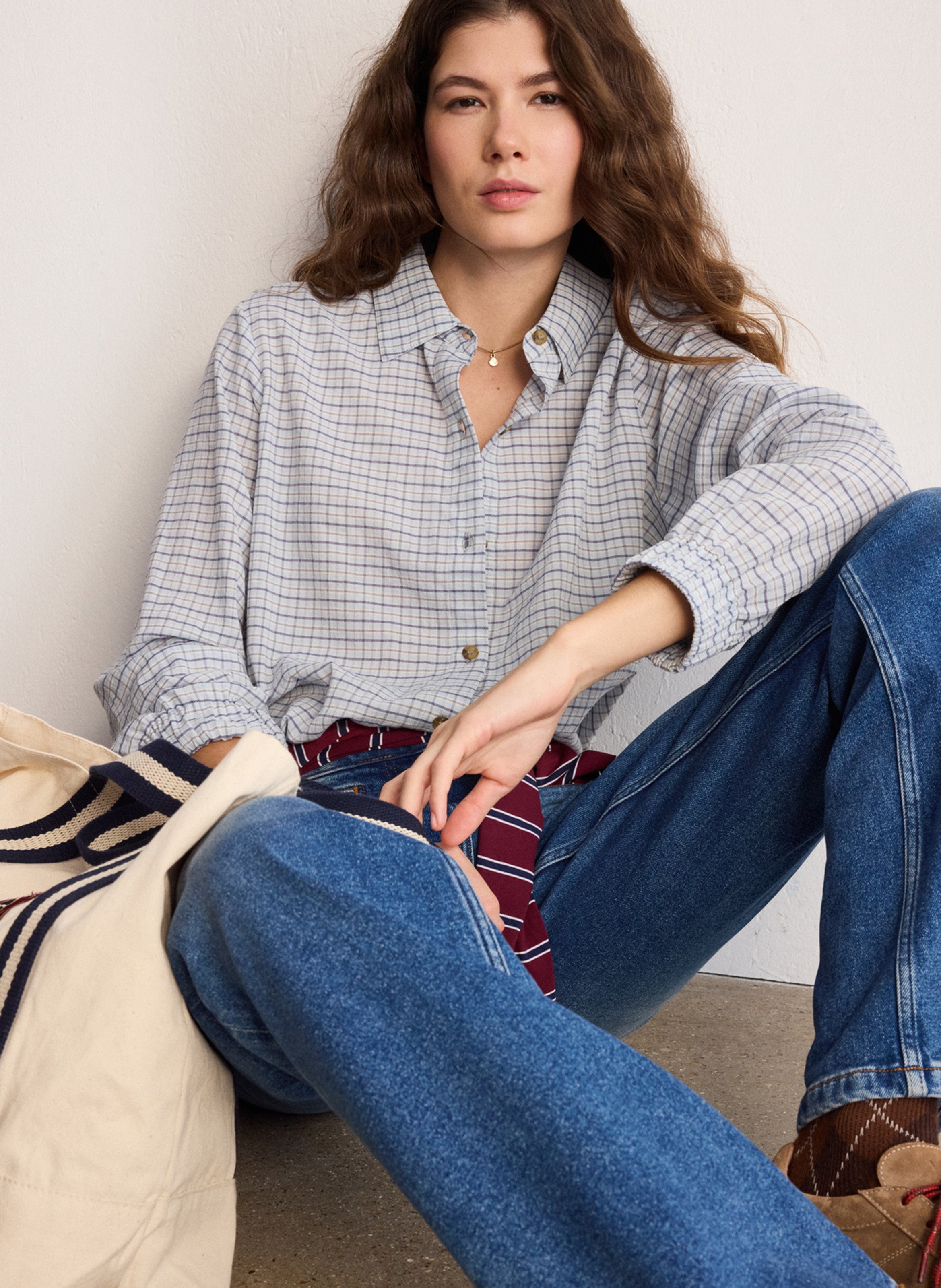 Straight printed cotton shirt with classic collar PABLO Blue