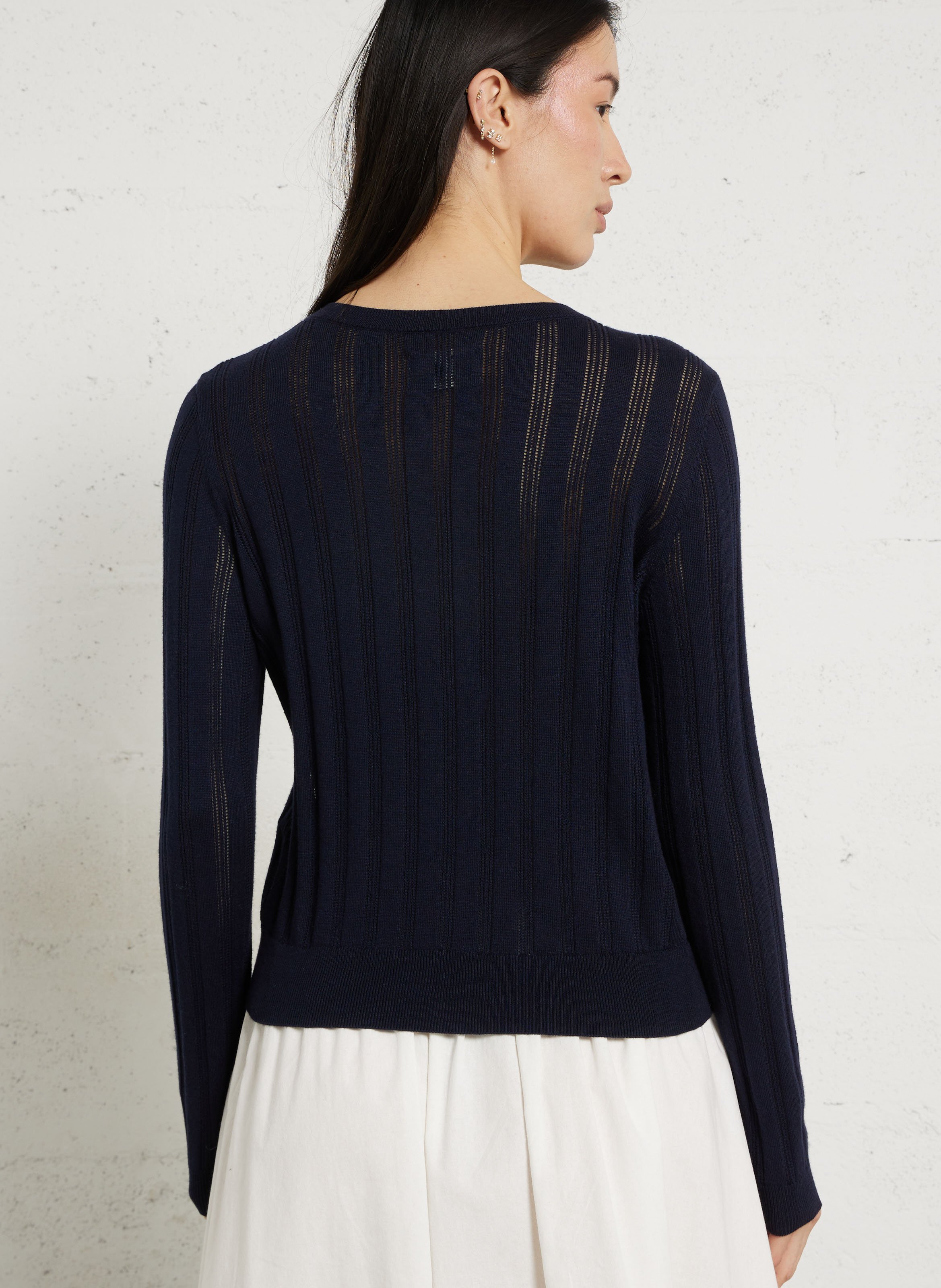 Gilet droit col rond en coton mélangé DES PETITS HAUTS Bleu