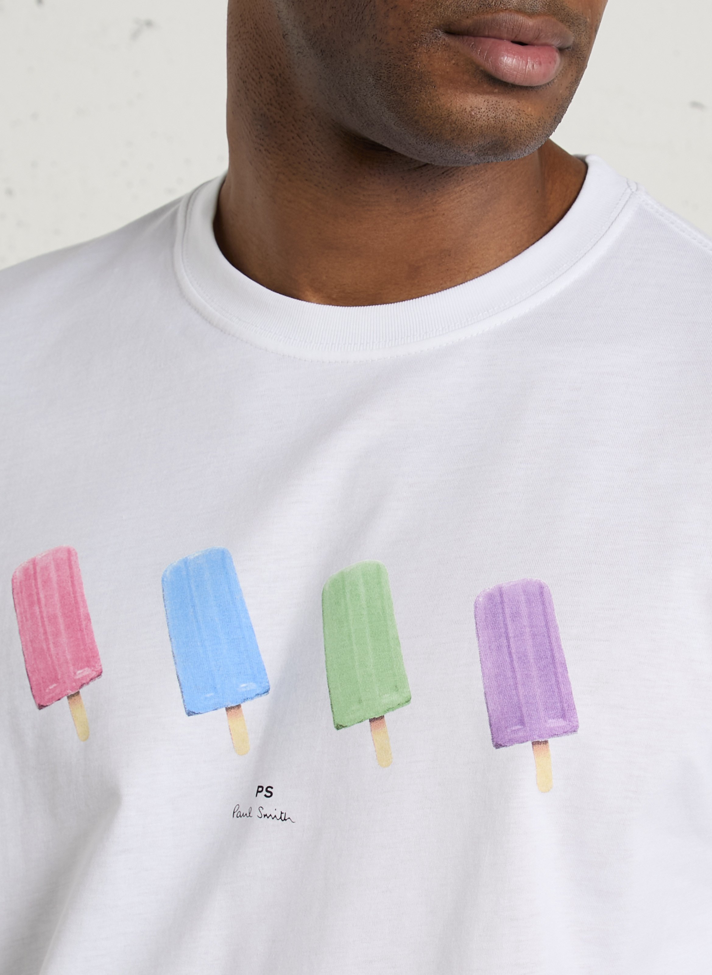 Gerade geschnittenes Rundhals-T-Shirt mit Siebdruck PAUL SMITH Weiss