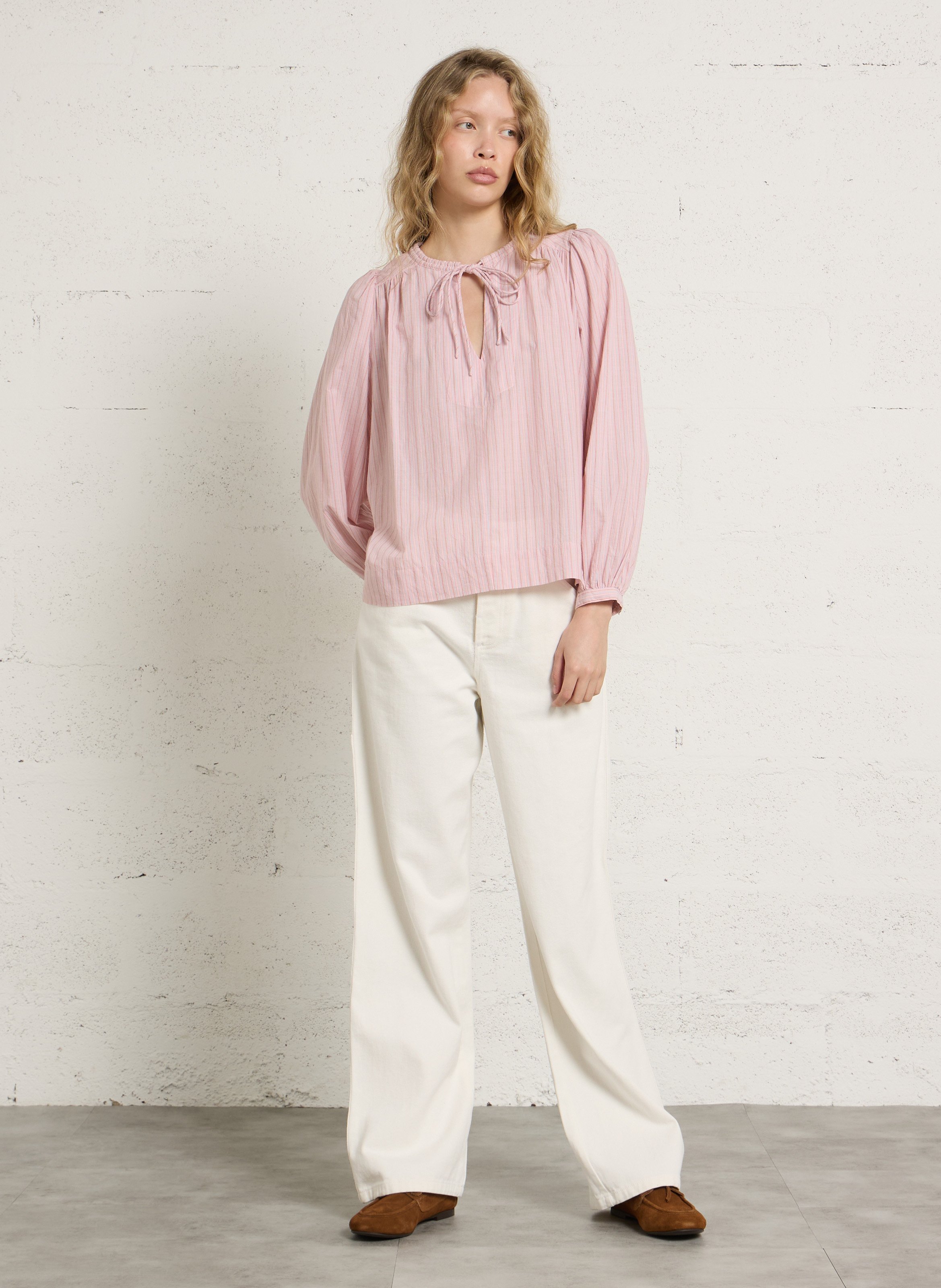 Gerade geschnittene High-Waist-Jeans aus Baumwolle LEON & HARPER Beige