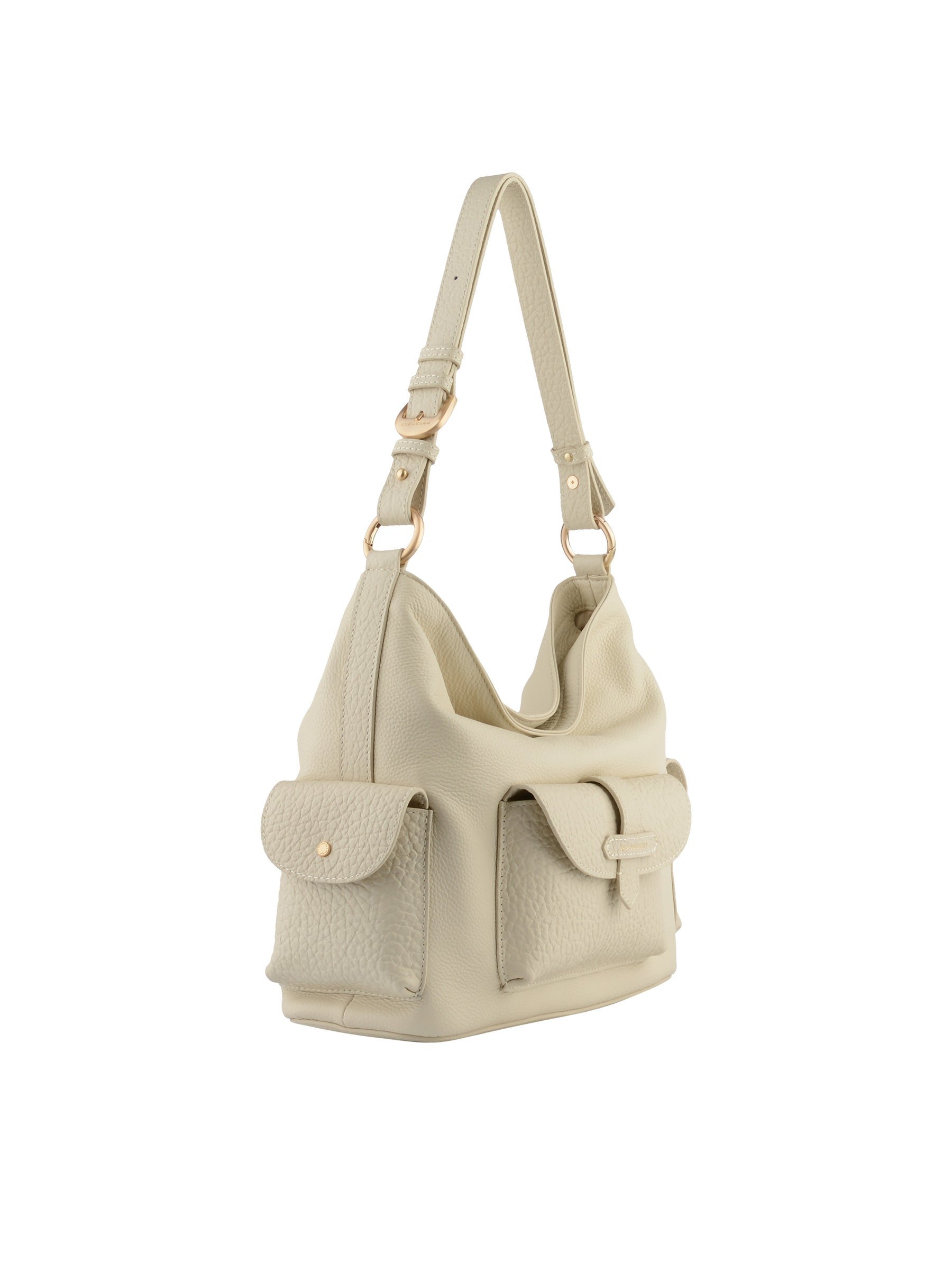 Calfskin leather shoulder bag POURCHET Beige