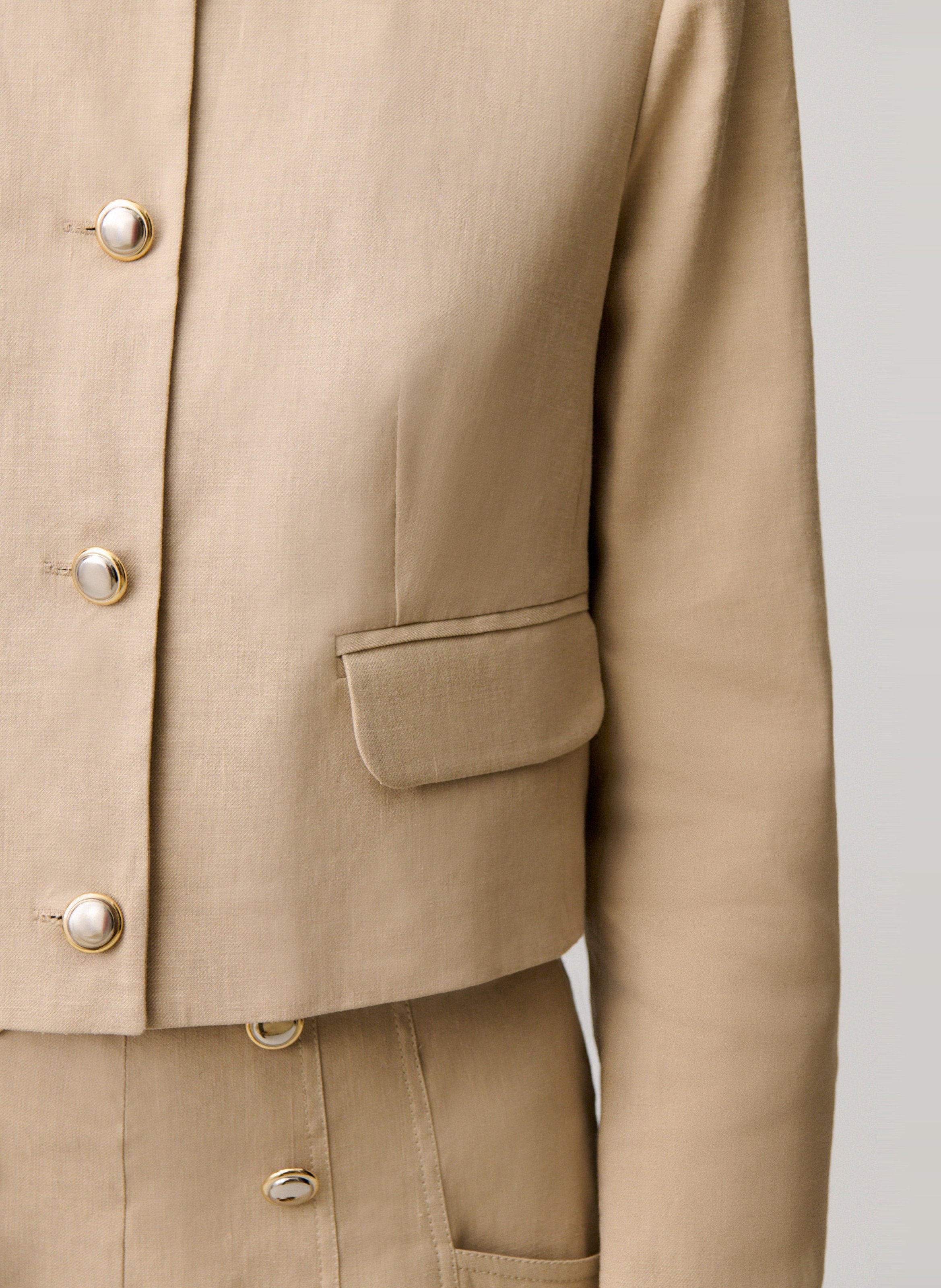 Korte rechte jas van gemengd linnen CLAUDIE PIERLOT Beige