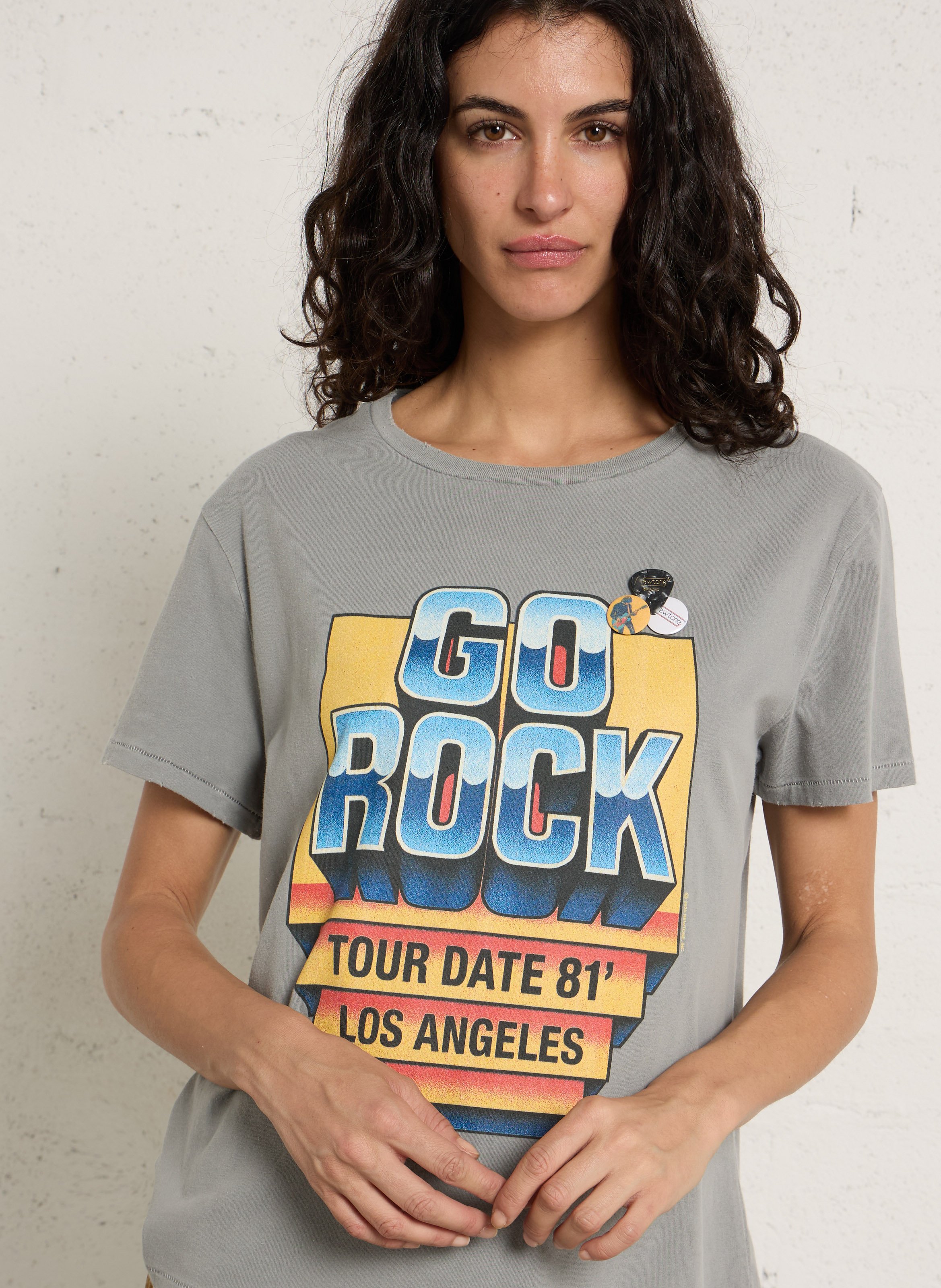 Gerade geschnittenes Rundhals-T-Shirt aus Baumwolle mit Siebdruck NEWTONE Grau