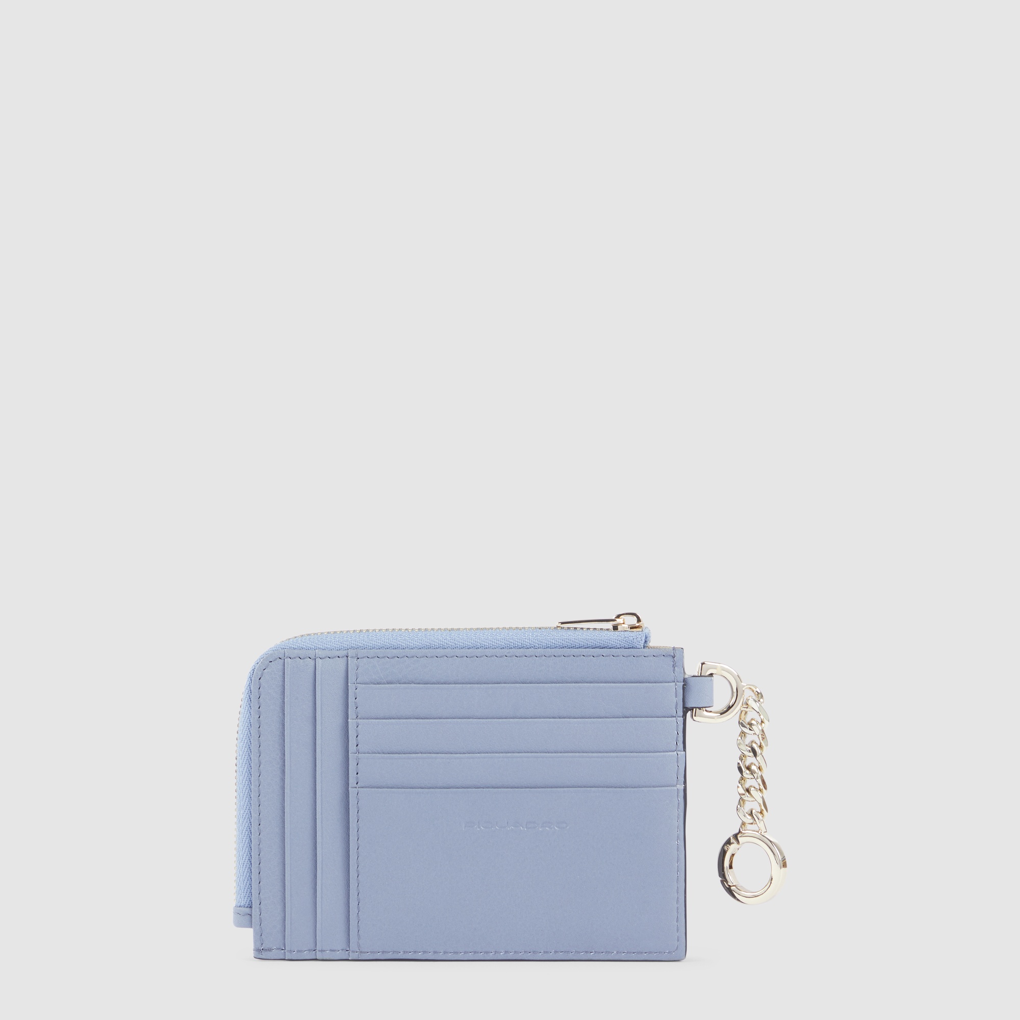 Women's leather credit card holder with keychain, coin purse, and RFID protection Blue