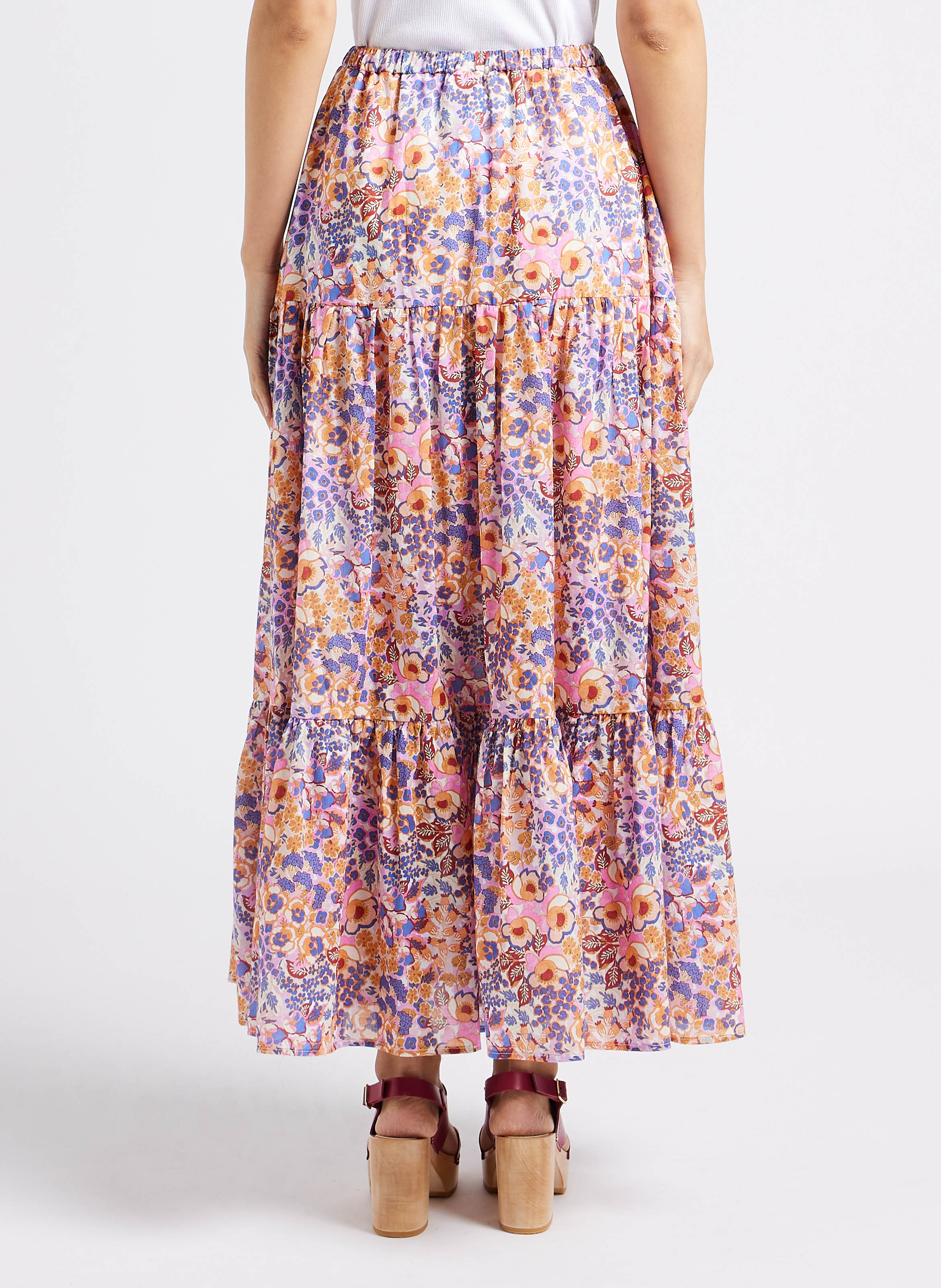 Ausgestellter Maxirock mit Print INDEE Rosa