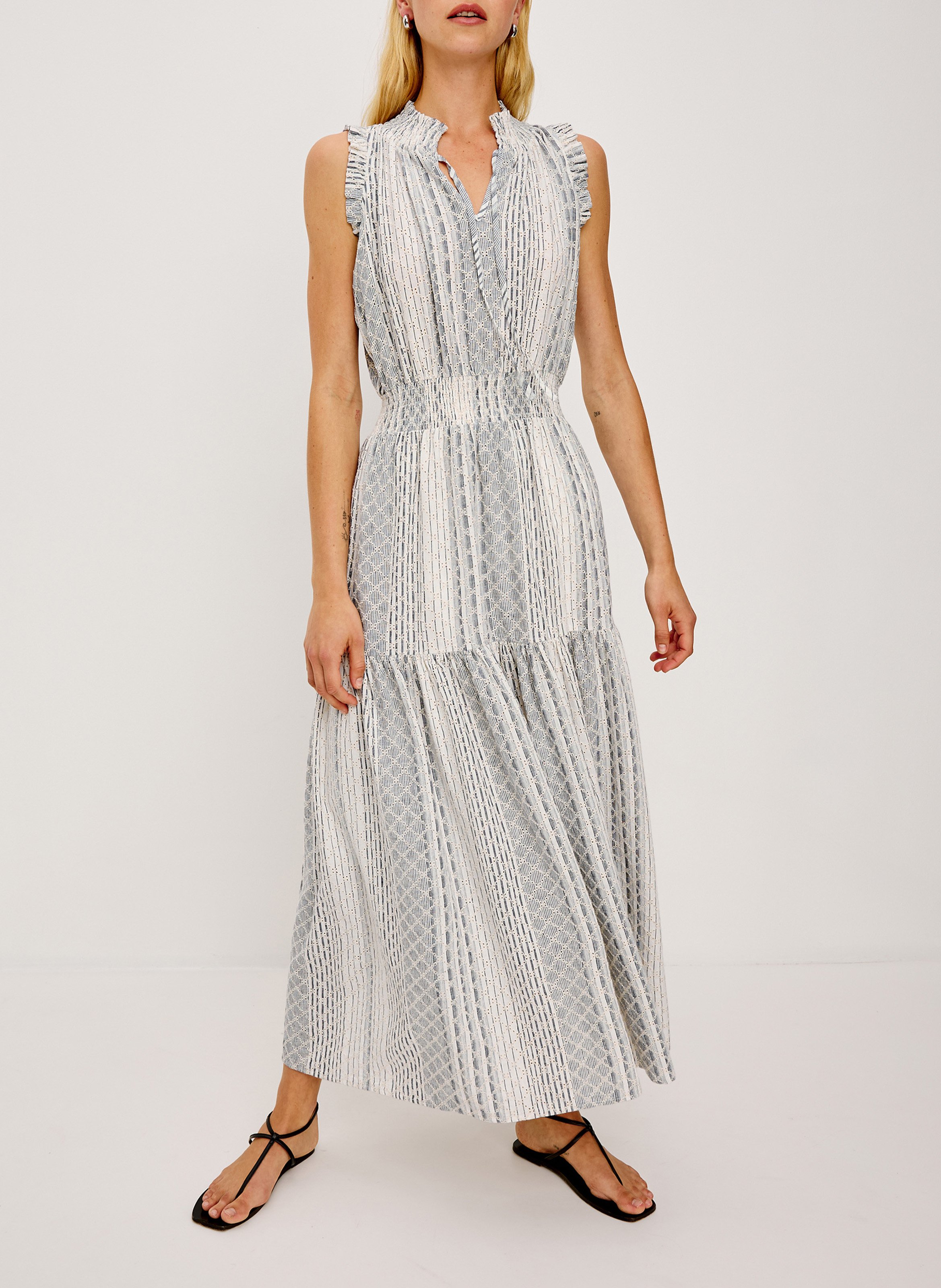 Lange mouwloze bedrukte linnenmix jurk RAILS Veelkleurig