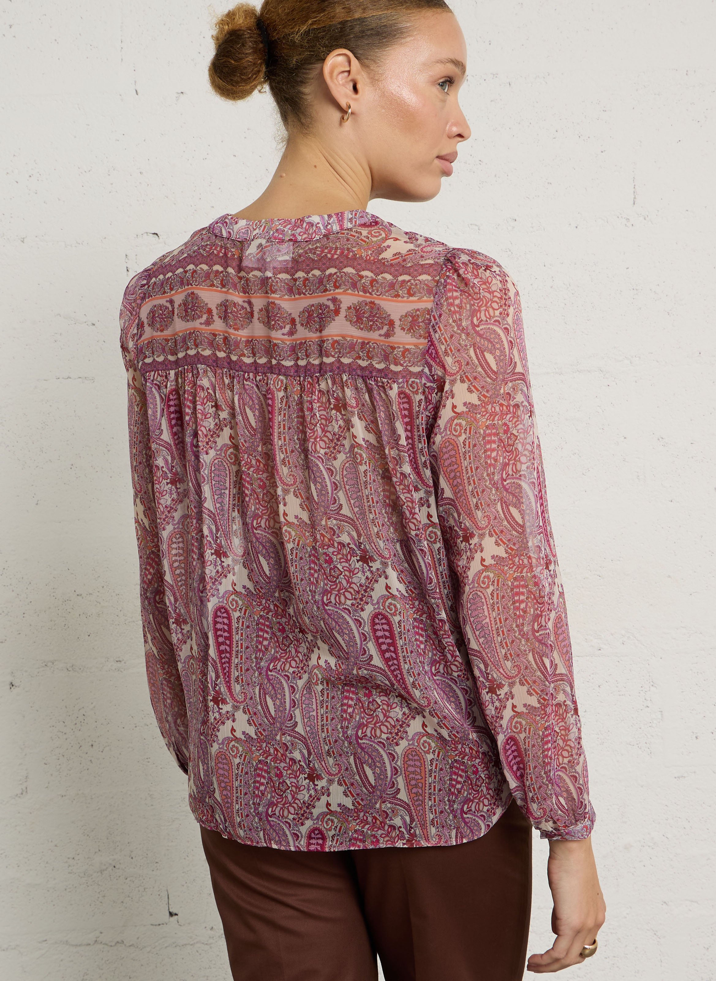 Loose fit mandarin collar printed shirt SUD EXPRESS Pink