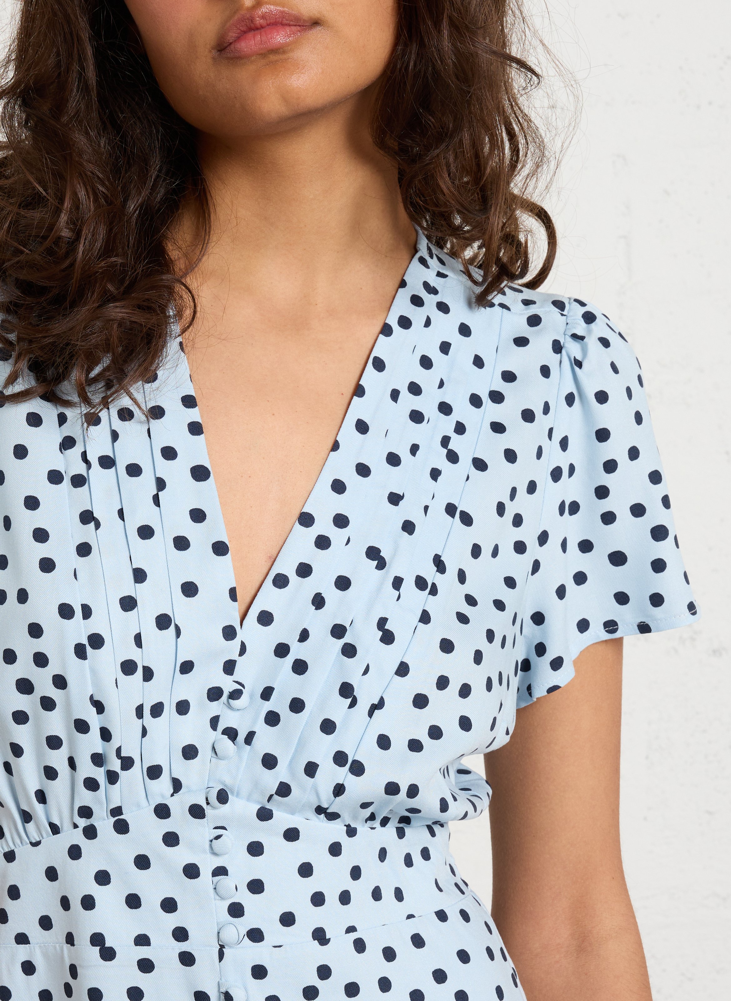 Robe courte cintrée imprimé à pois IKKS Bleu