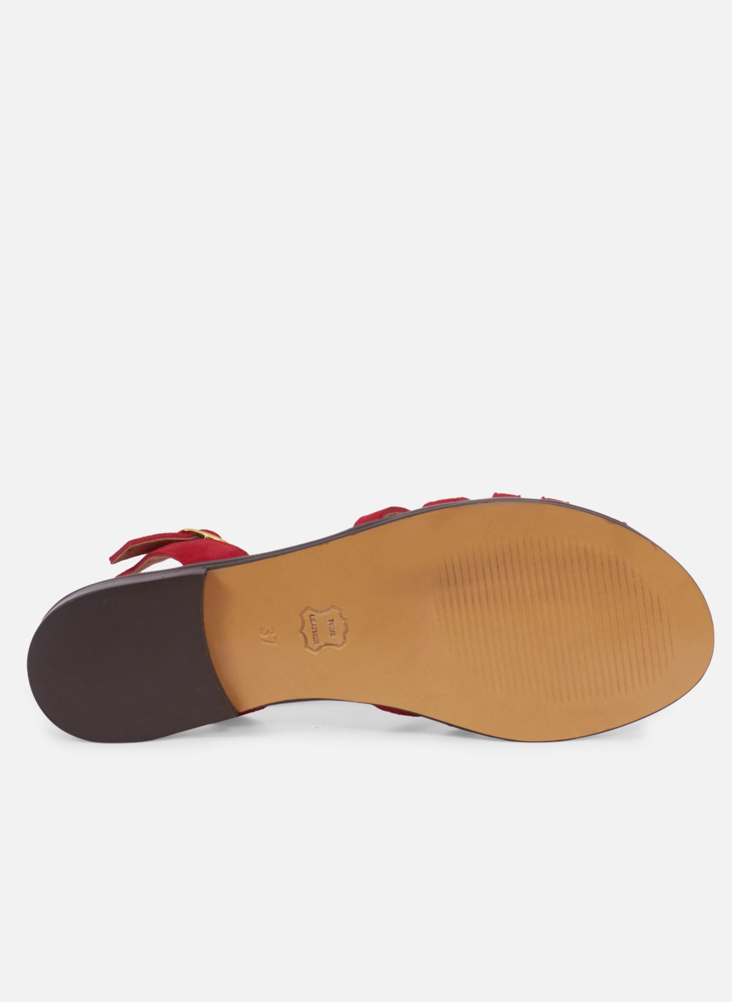 Flat suede leather strap sandals JULES & JENN Red