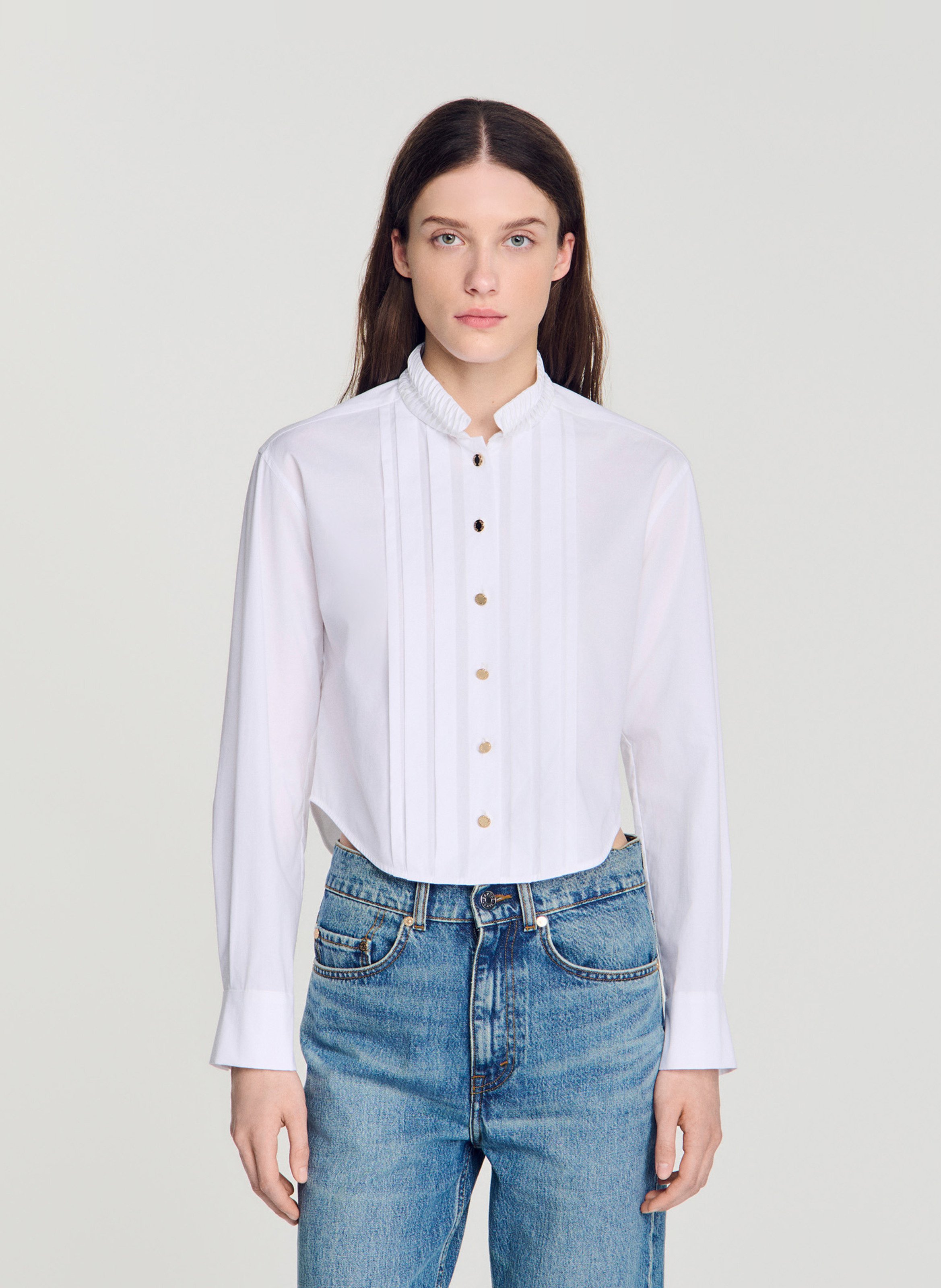 Regular-fit polka dot shirt with Victorian collar SANDRO White
