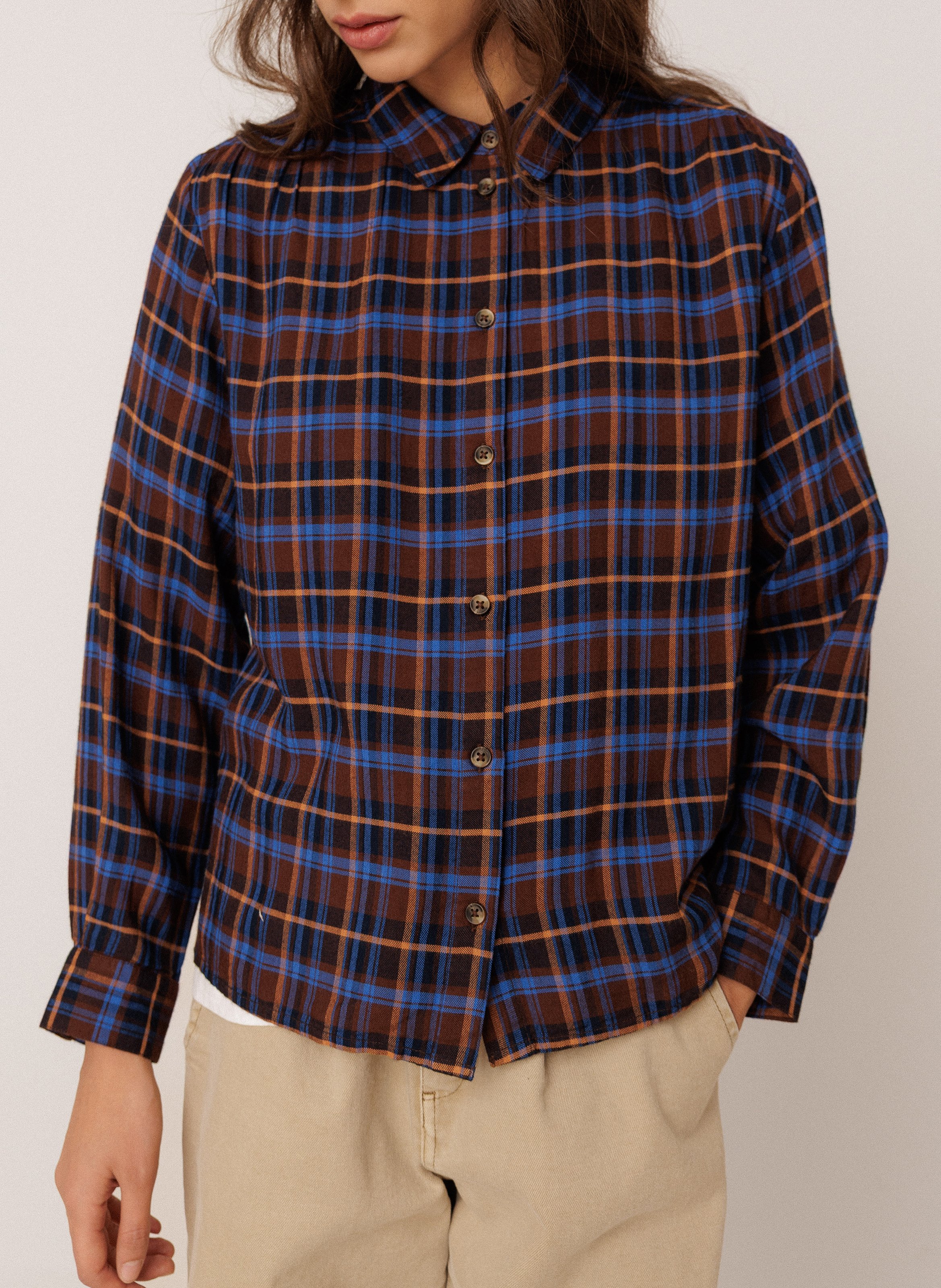 Chemise droite à carreaux INDI & COLD Marron