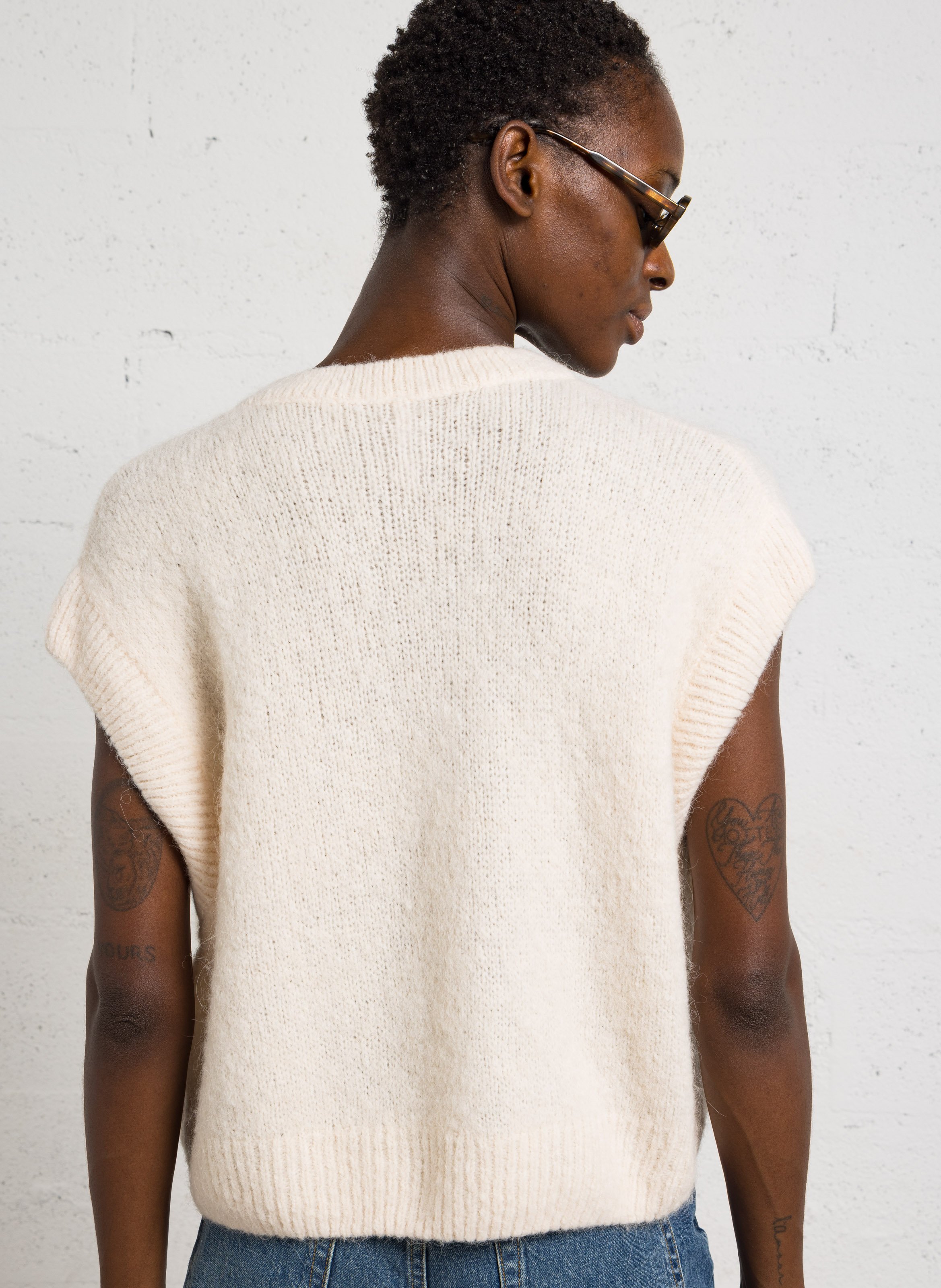 Gilet sans manches ample col rond en maille mélangée IMPERIAL Beige