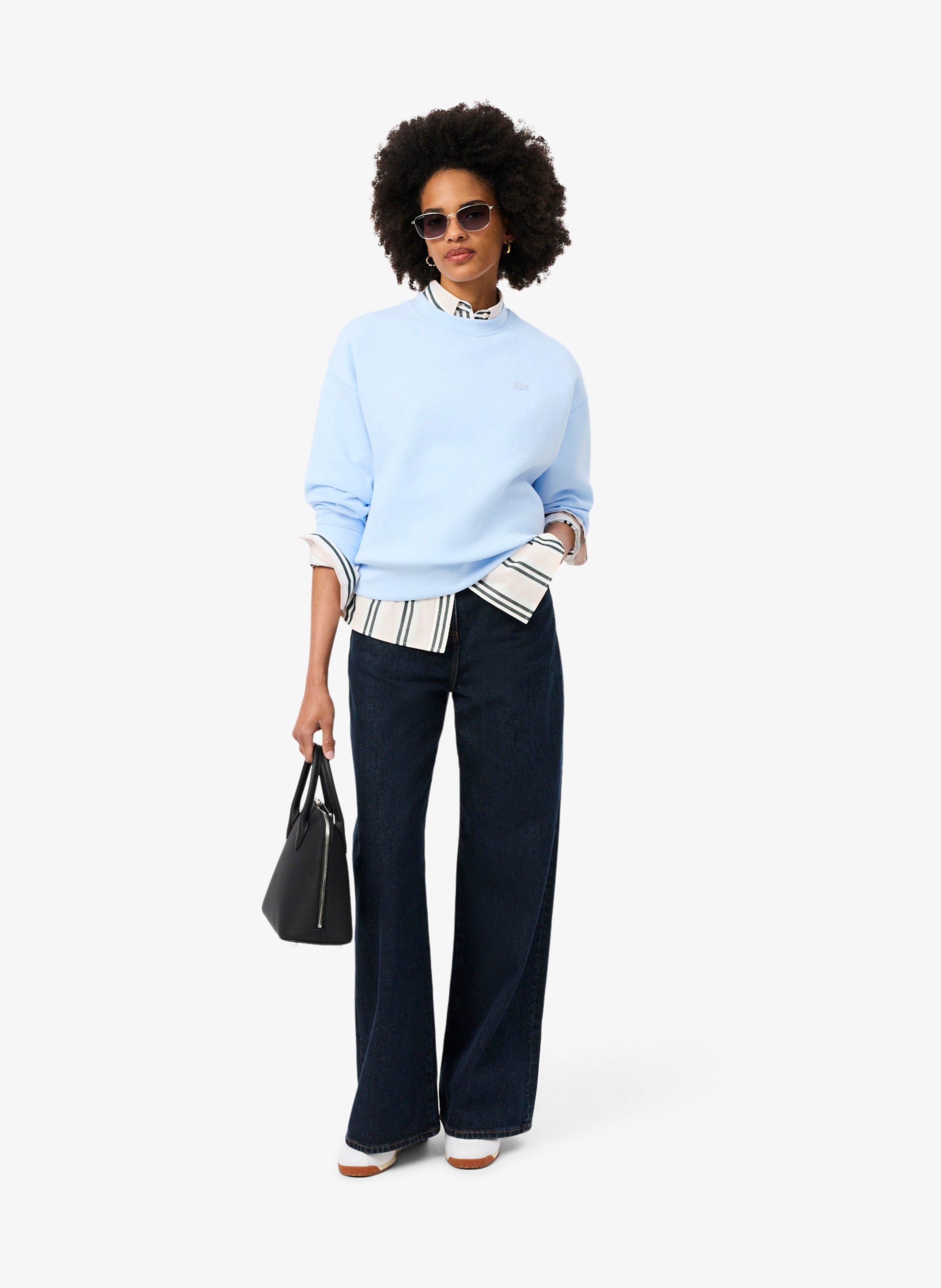 Oversized cotton-blend sweatshirt with round neck LACOSTE Blue