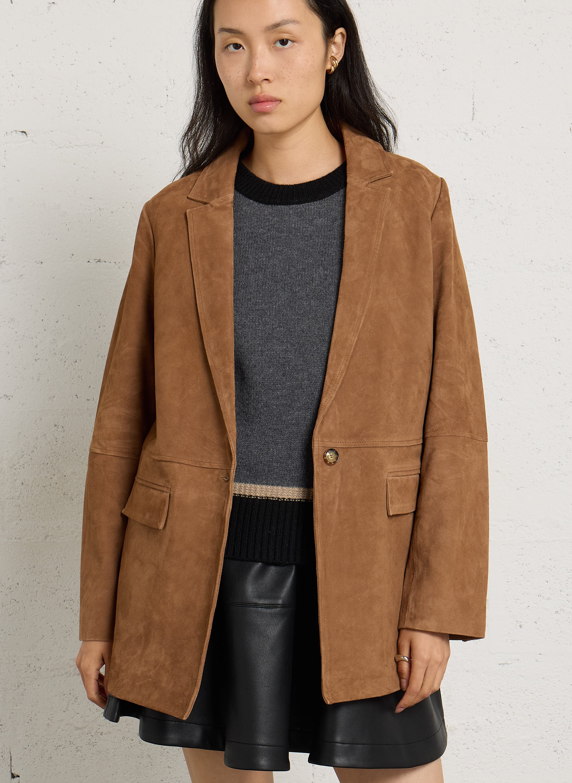 Rechte suède leren blazer MAISON 123 Beige