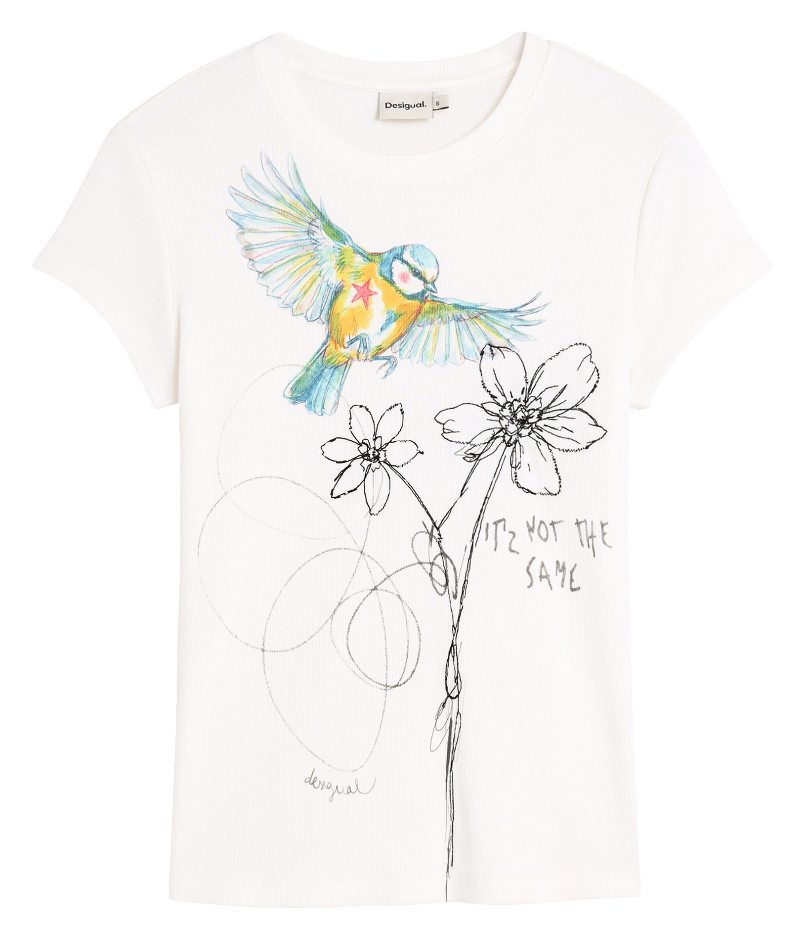 Recht T-shirt met ronde hals en print DESIGUAL Wit
