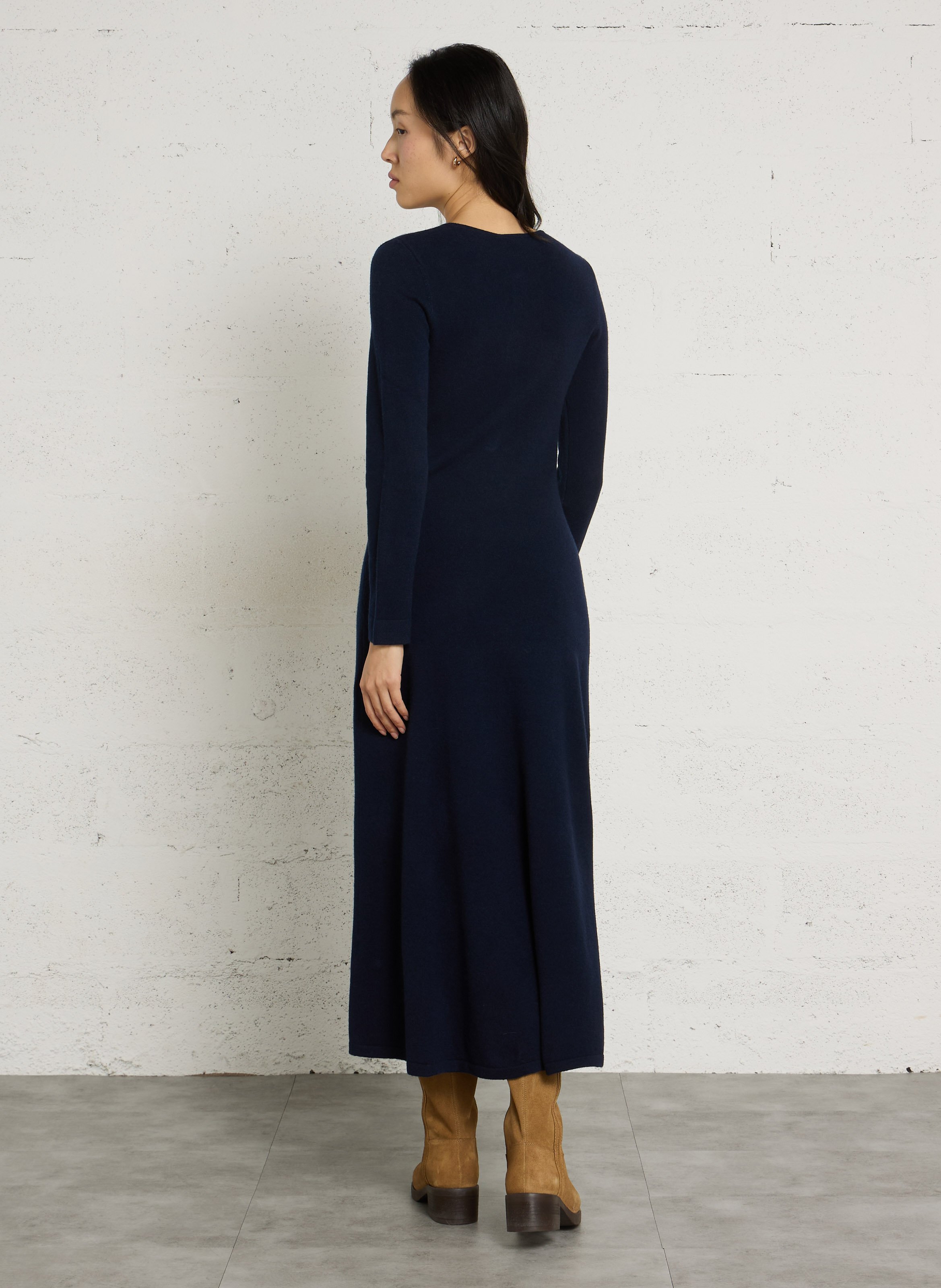 Strakke lange jurk met ronde hals PETITE MENDIGOTE Blauw