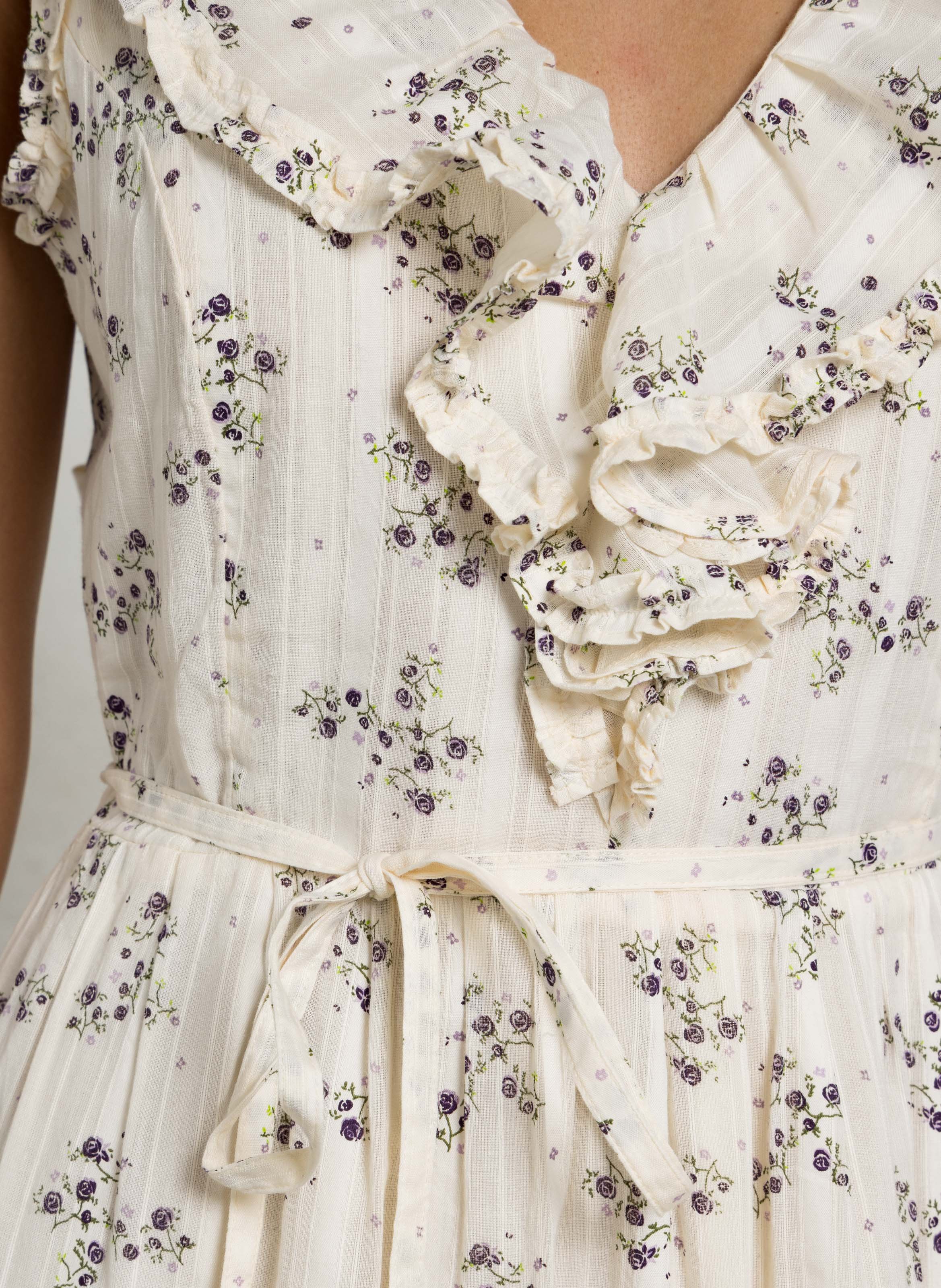Robe longue à motif fleurs et détails volants IKKS Blanc