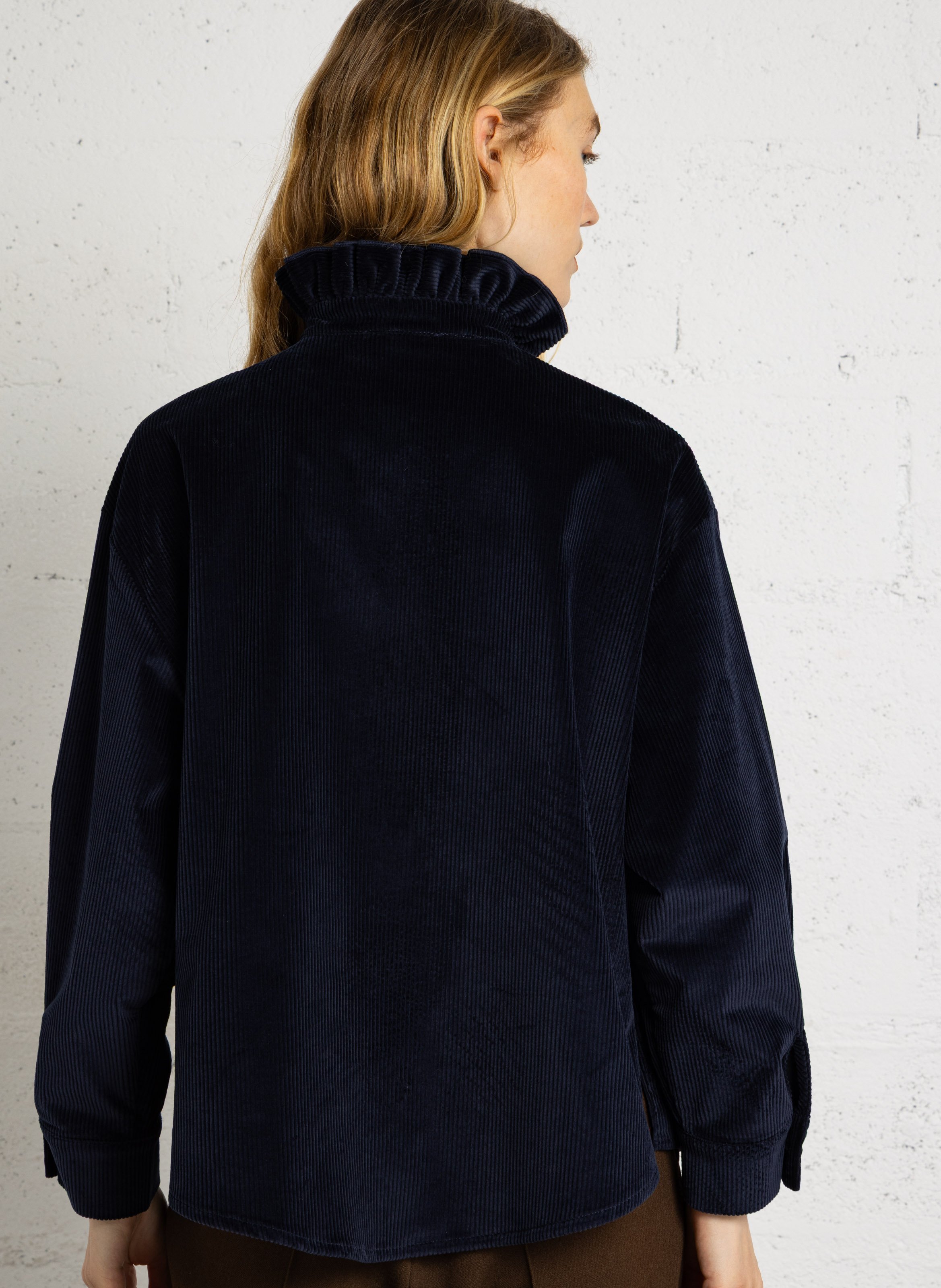 Loose-fitting cotton-blend shirt with high collar SUZIE WINKLE Blue